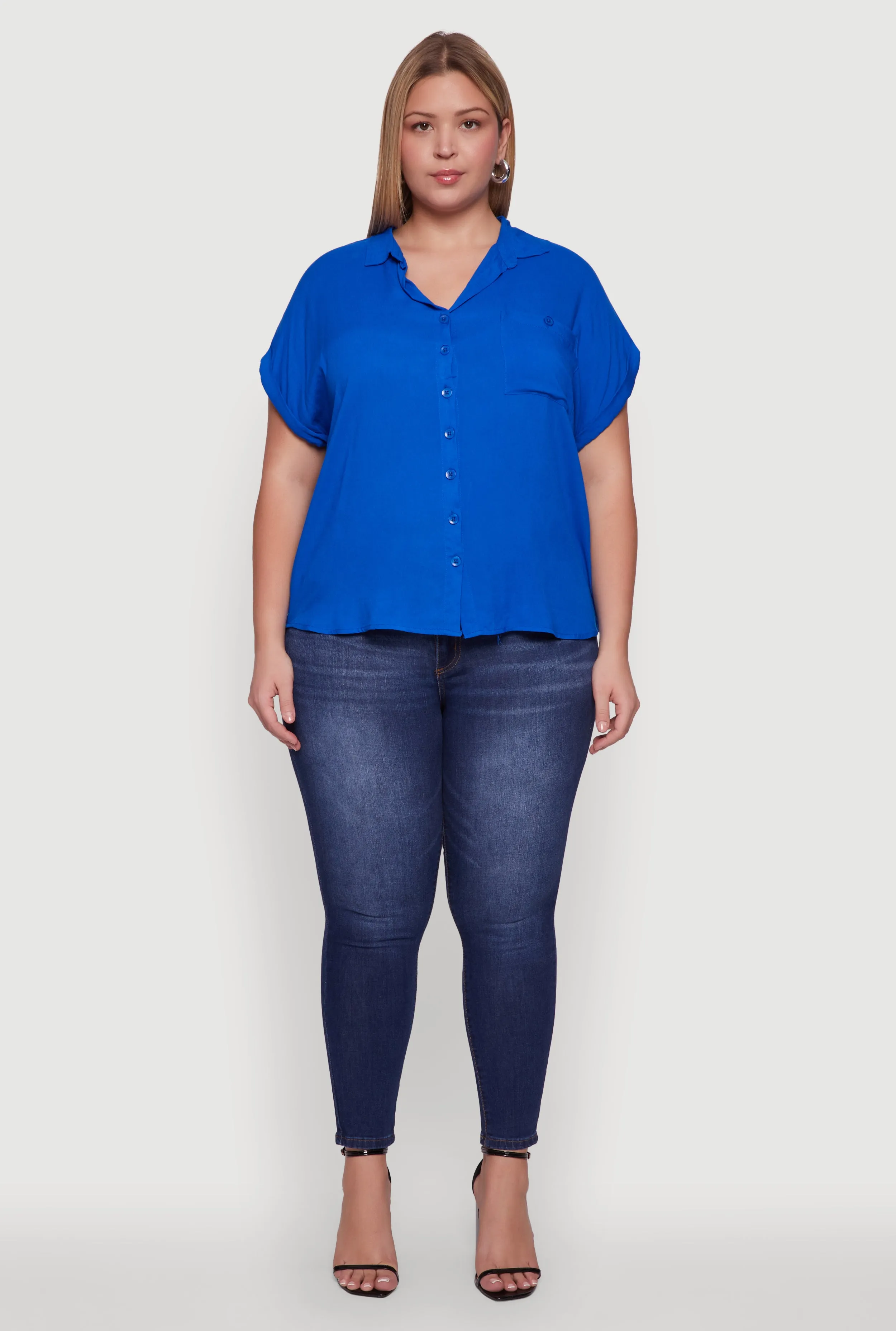 Plus Size Button Front Shirt sold by Rainbow