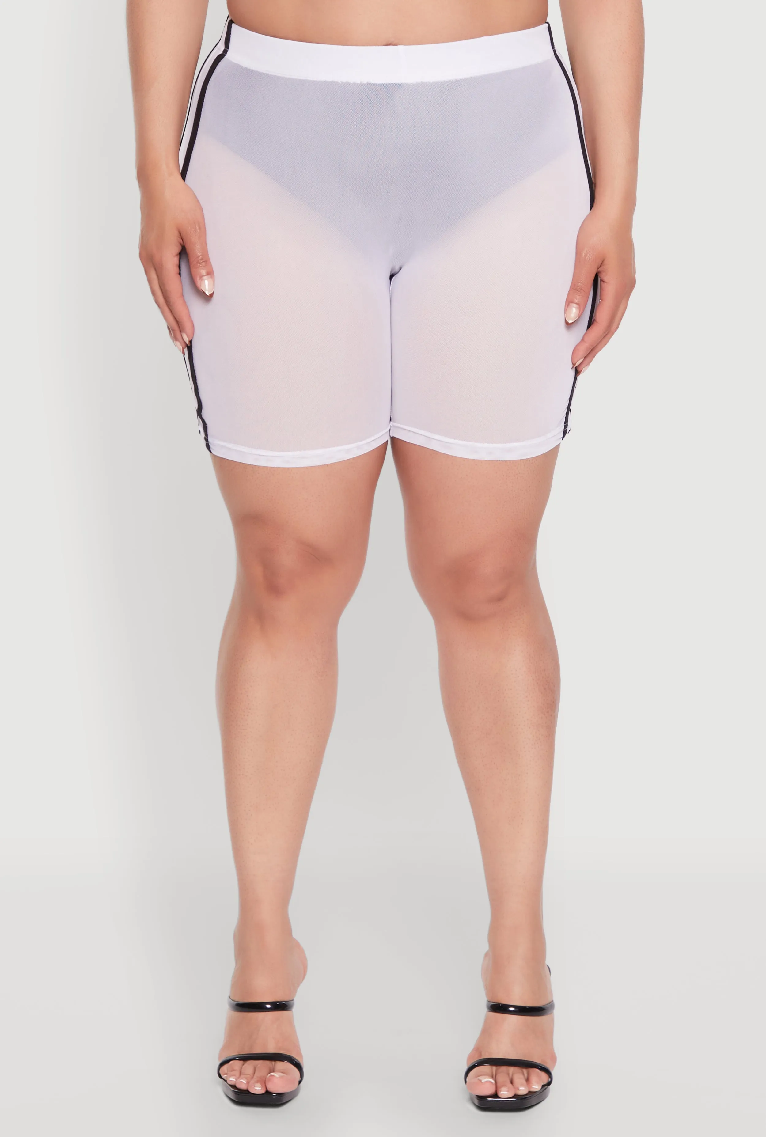 Plus Size Mesh High Waisted Bike Shorts with Varsity Stripe Details sold by Rainbow product image thumbnail 3
