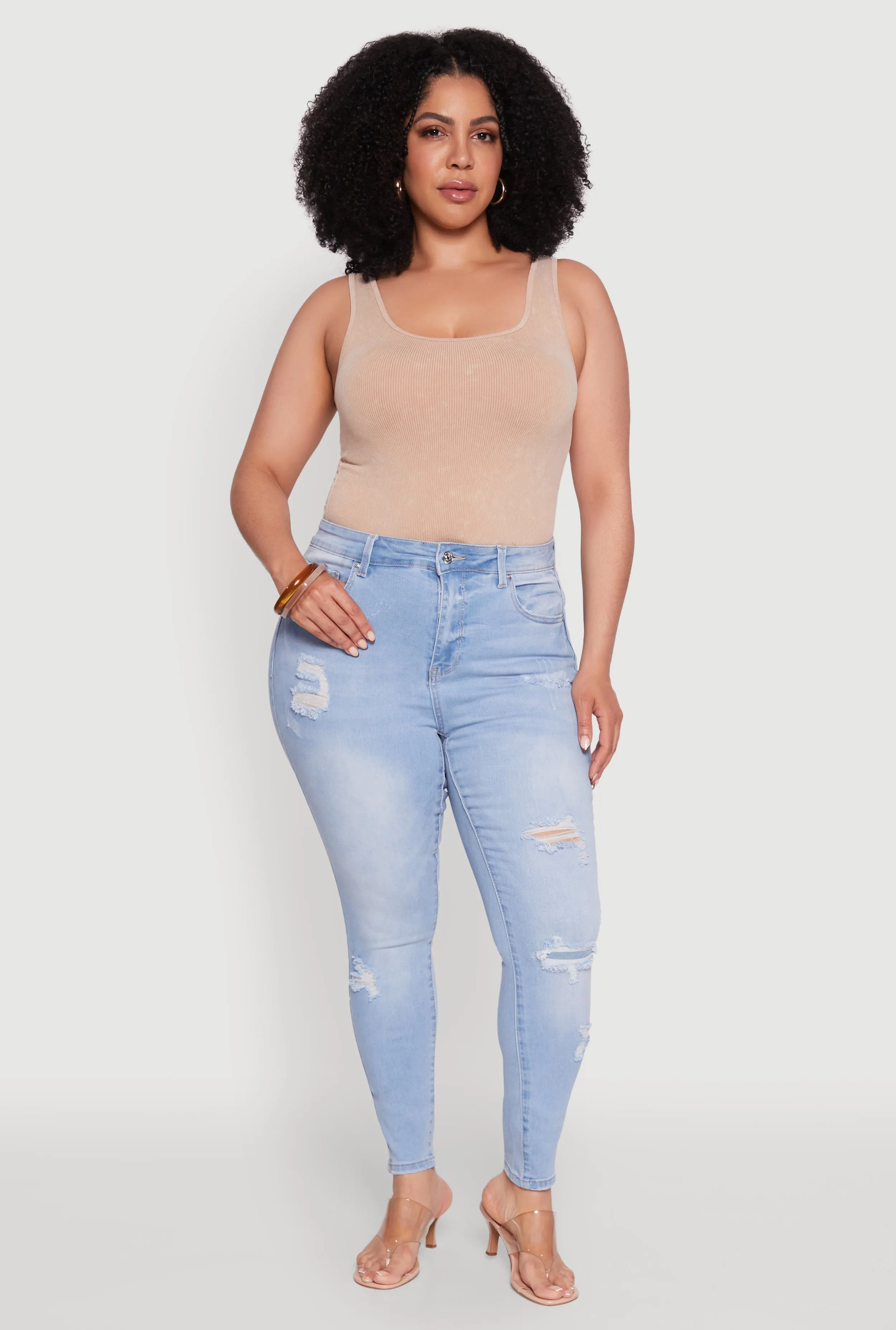 Plus Size WAX Distressed High Waisted Skinny Jeans sold by Rainbow