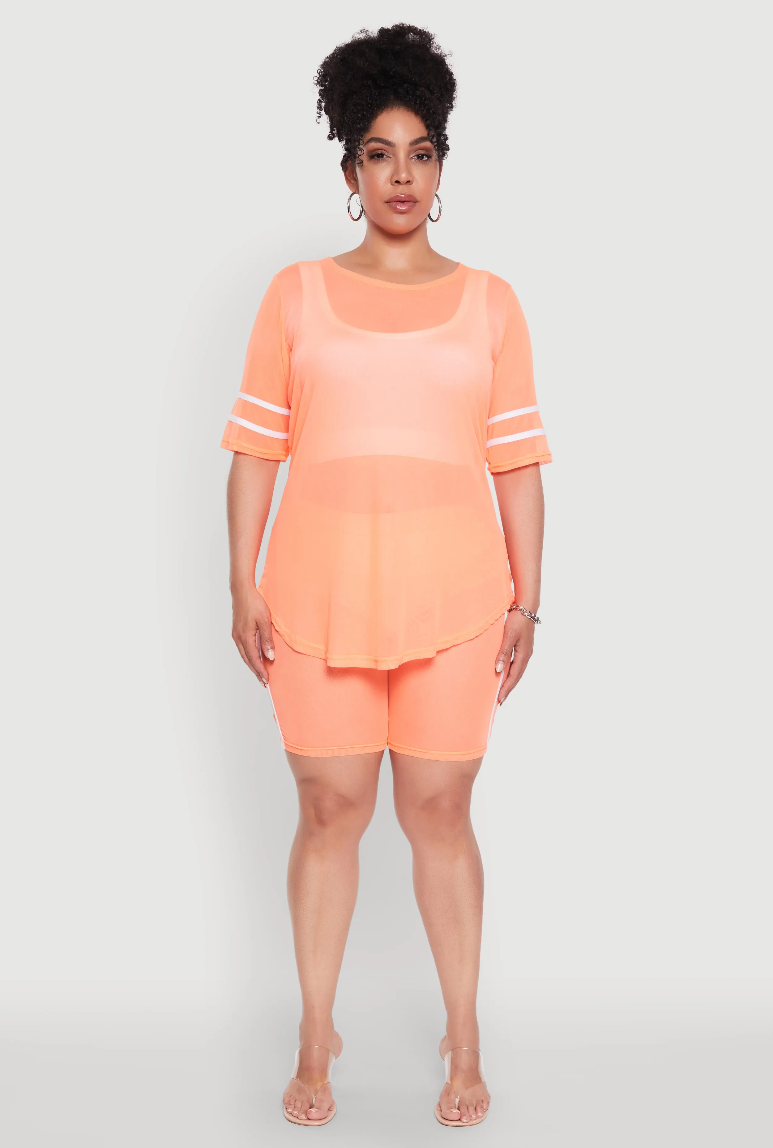 Plus Size Mesh High Waisted Bike Shorts with Varsity Stripe Details sold by Rainbow product image thumbnail 2