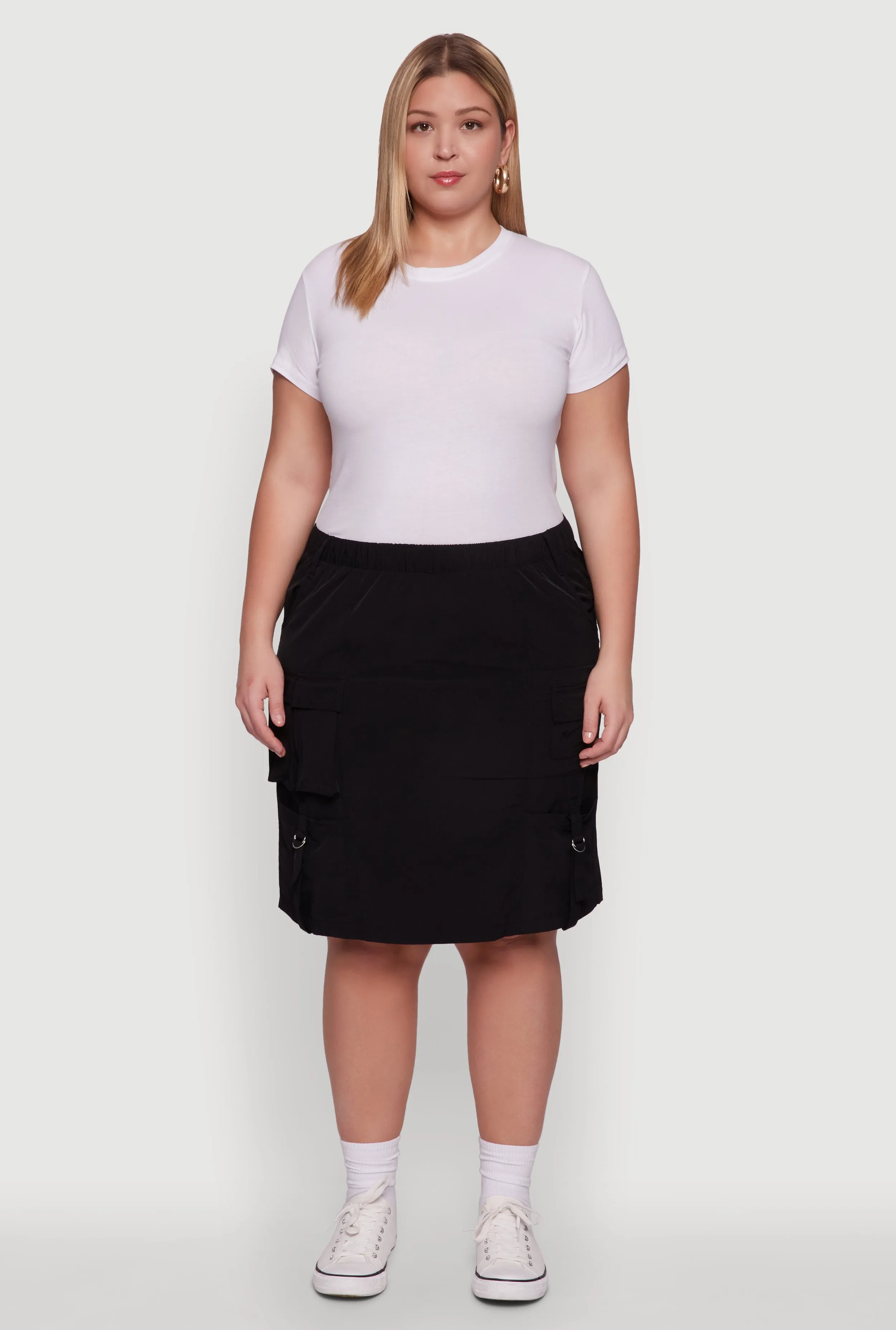 Plus Size Nylon Pull On Utility Skirt with Elastic Waist sold by Rainbow