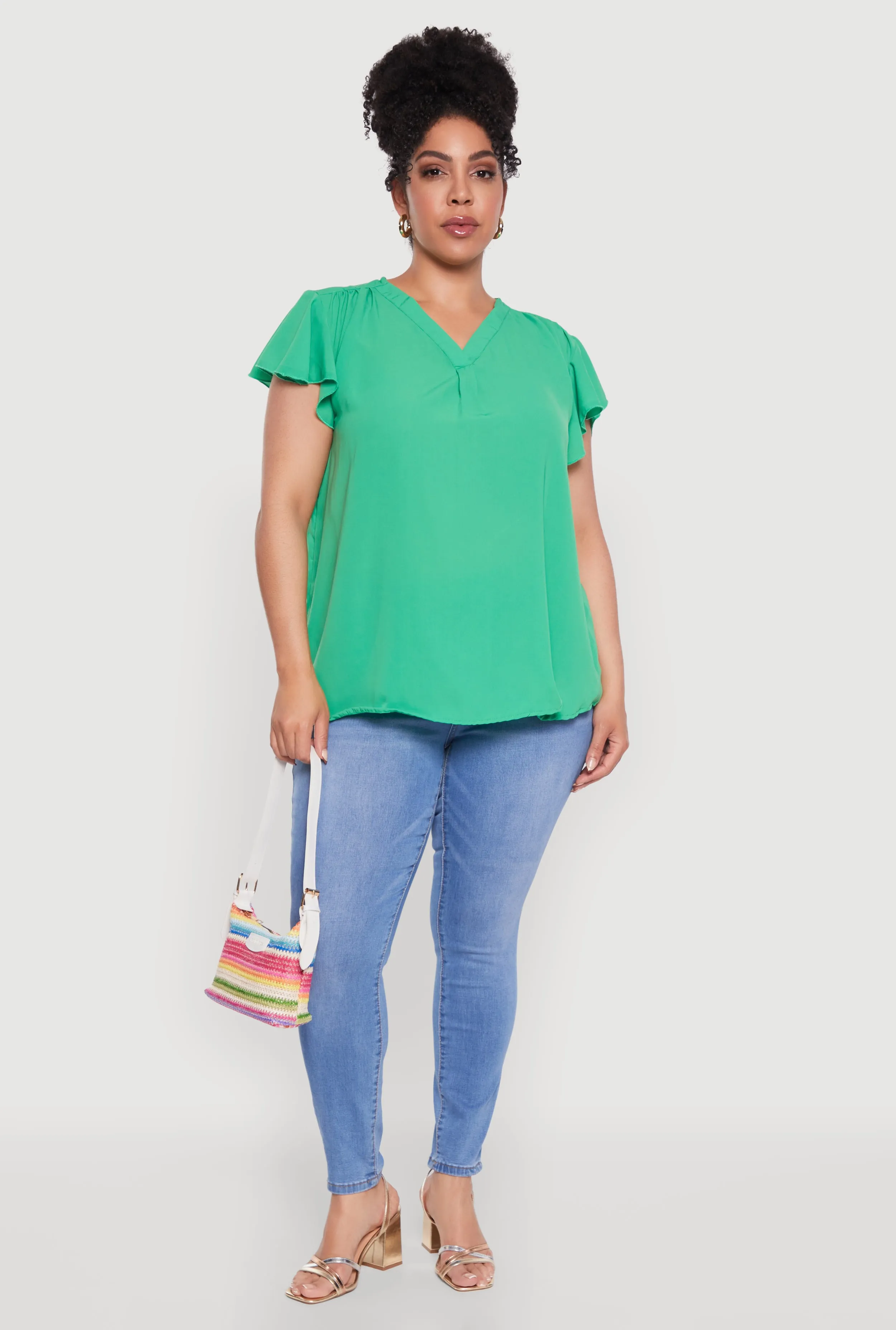 Plus Size Chic V Neck Flutter Sleeve Blouse sold by Rainbow