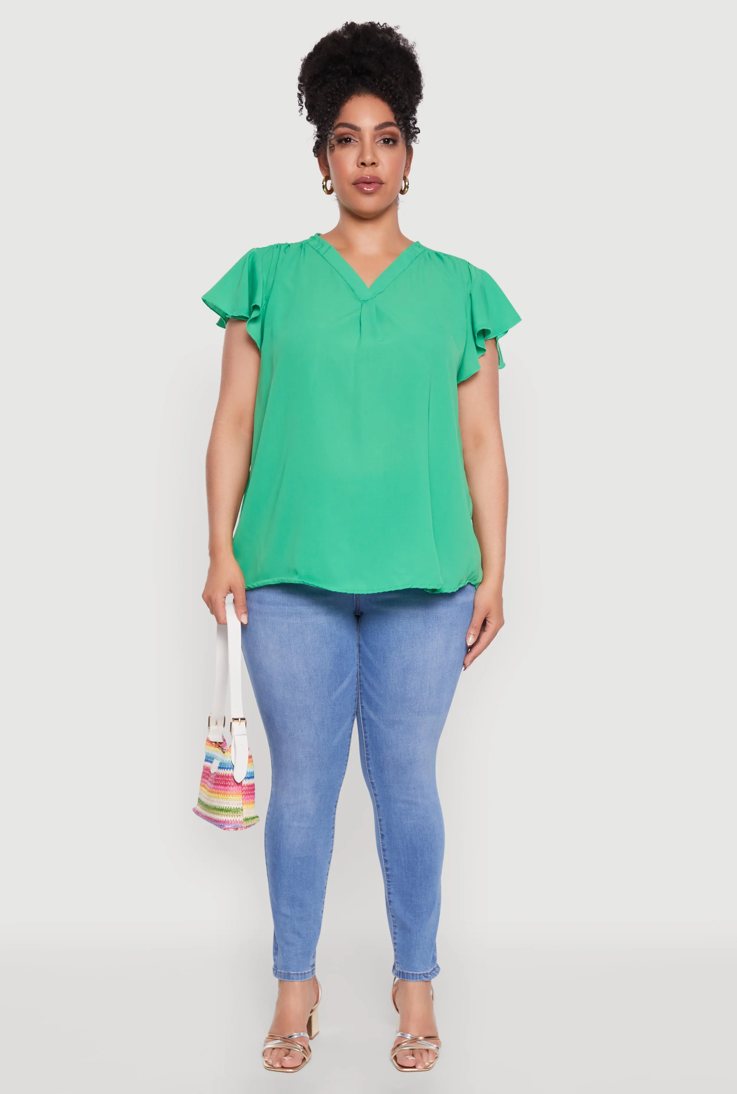 Plus Size Chic V Neck Flutter Sleeve Blouse sold by Rainbow product image thumbnail 3