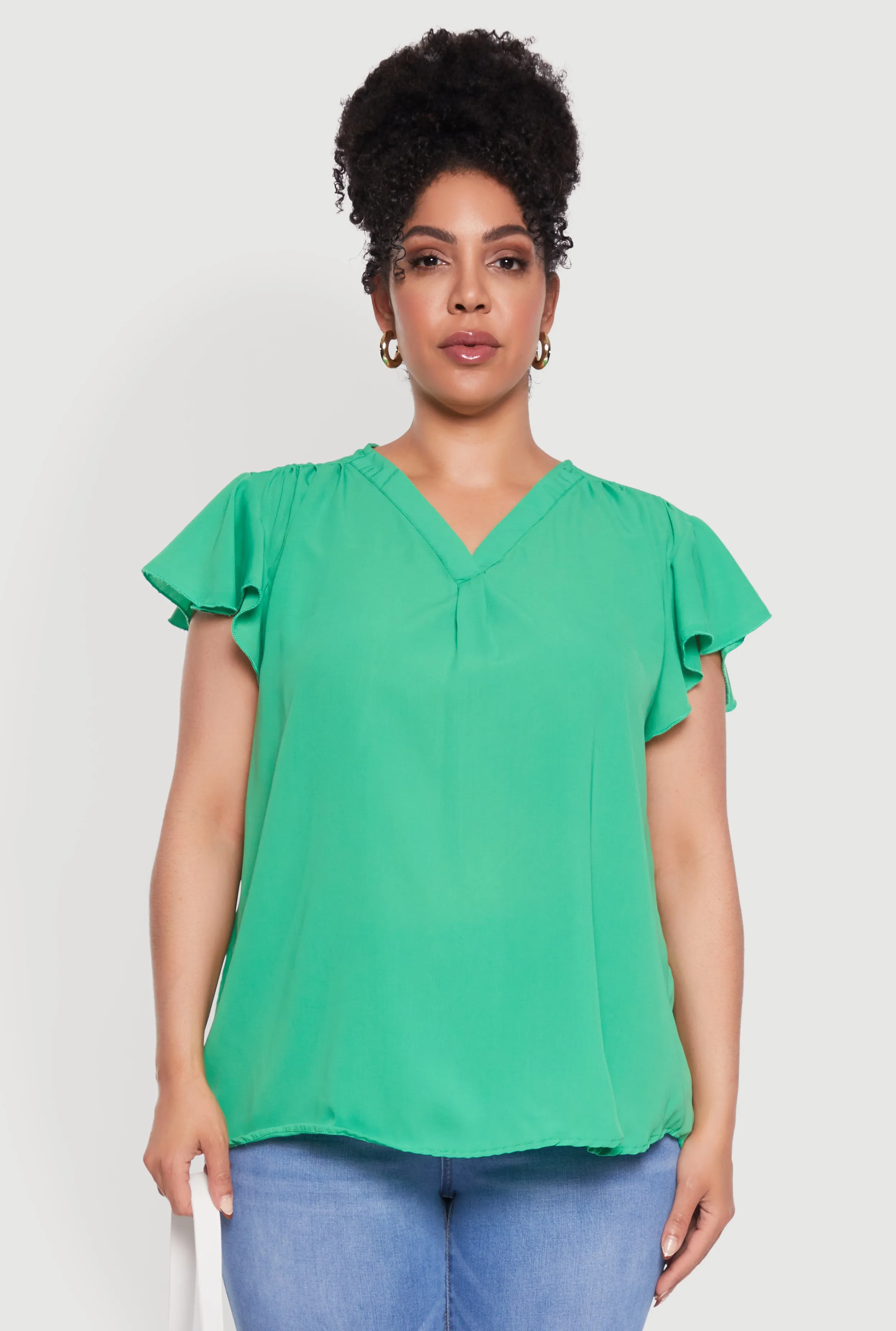Plus Size Chic V Neck Flutter Sleeve Blouse sold by Rainbow product image thumbnail 2