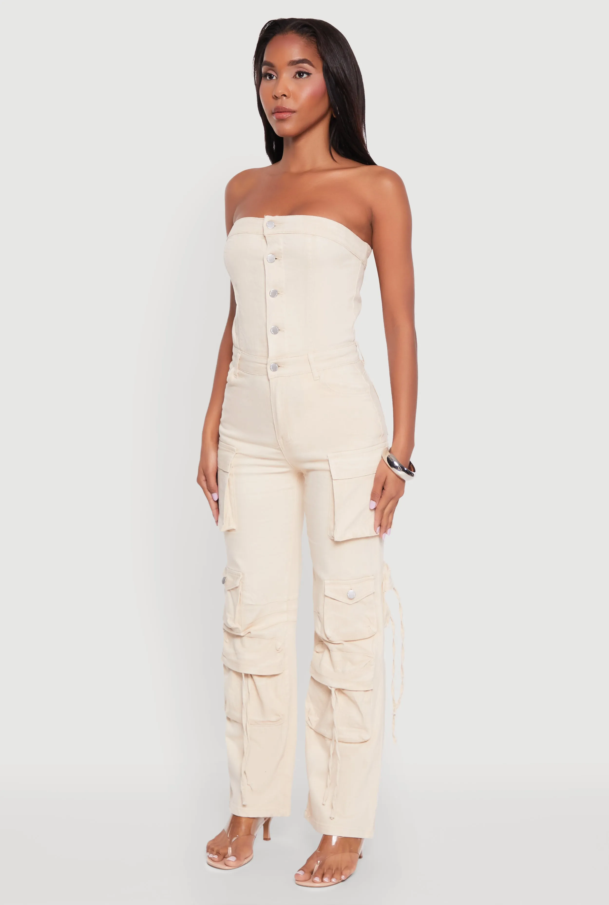 Daisy Denim Strapless Flare Jumpsuit with Cargo Pockets sold by Rainbow product image thumbnail 3