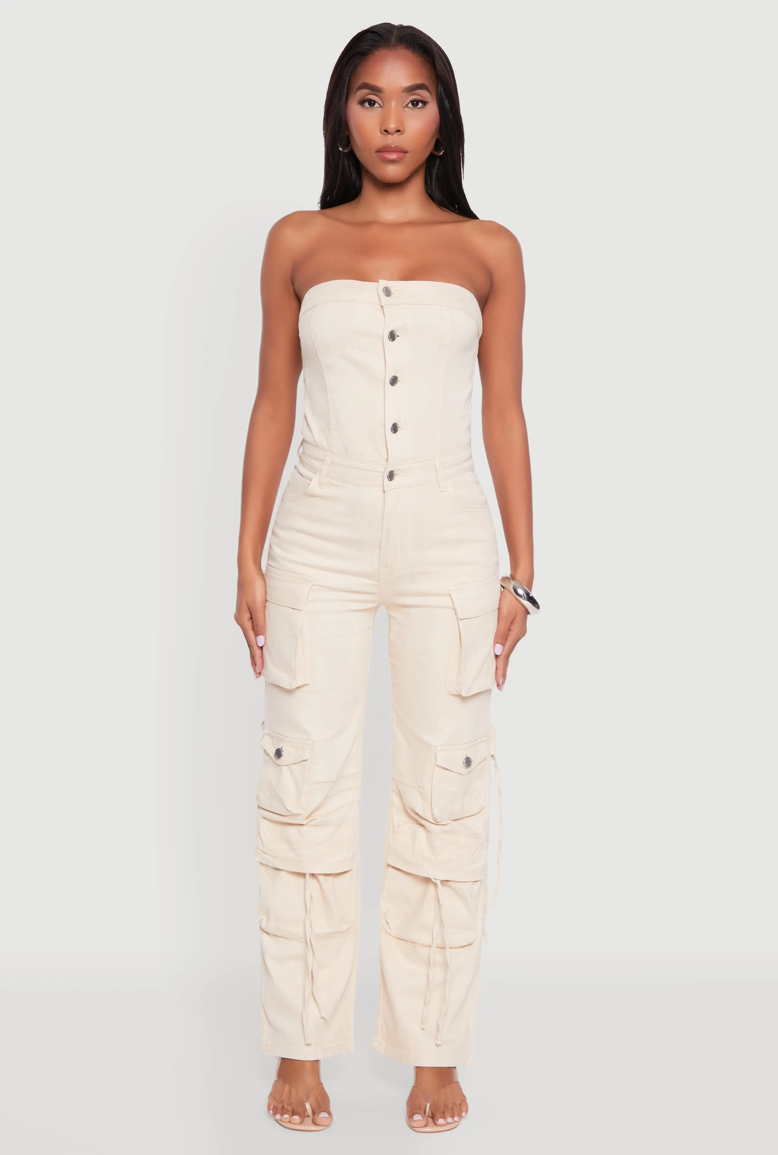 Daisy Denim Strapless Flare Jumpsuit with Cargo Pockets sold by Rainbow product image thumbnail 2