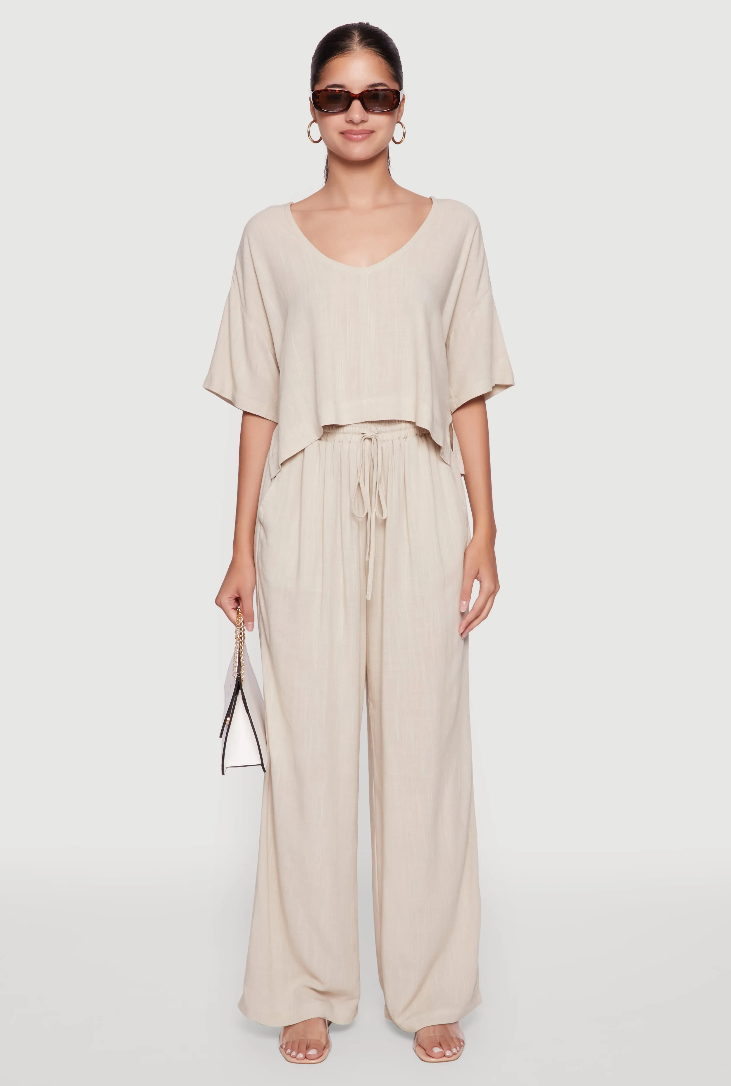 Stylish High Waisted Palazzo Pants with Drawstring sold by Rainbow product image thumbnail 2