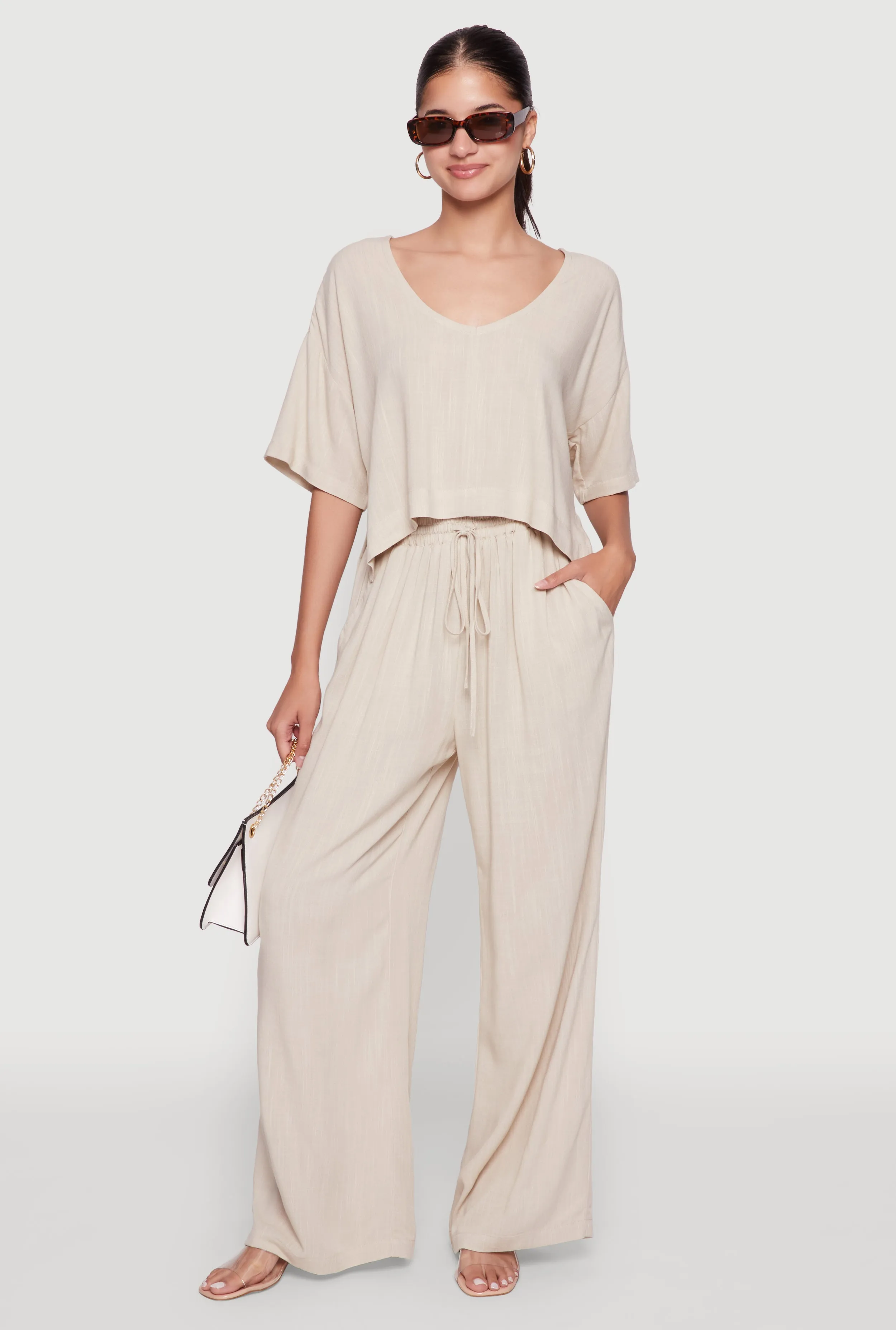 Stylish High Waisted Palazzo Pants with Drawstring sold by Rainbow