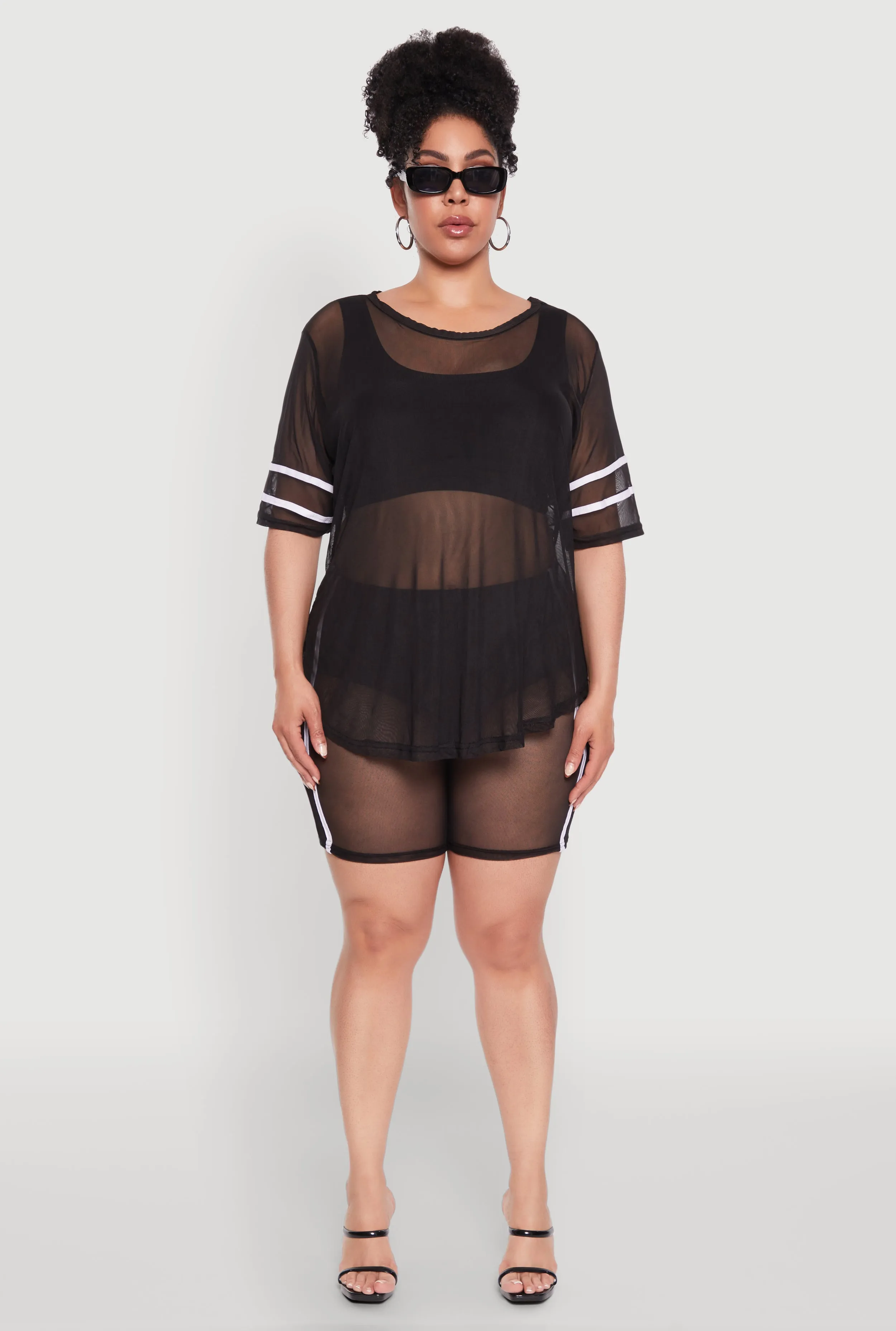 Plus Size Varsity Stripe Short Sleeve Mesh Top sold by Rainbow product image thumbnail 3