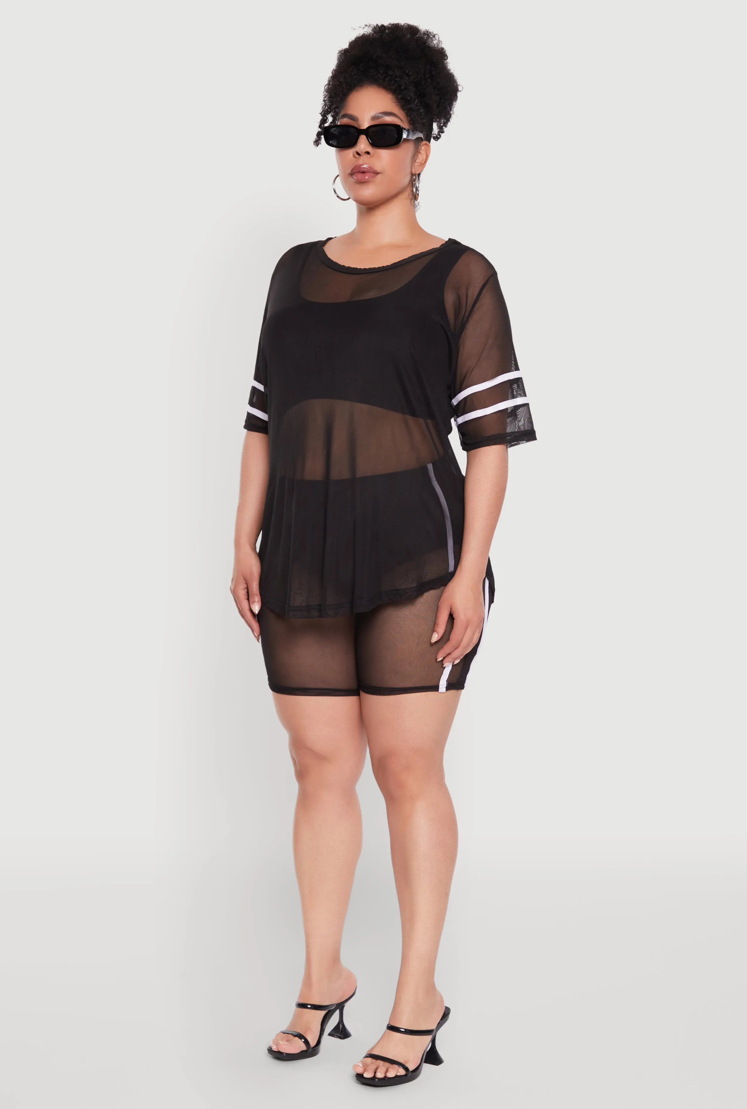 Plus Size Varsity Stripe Short Sleeve Mesh Top sold by Rainbow product image thumbnail 5