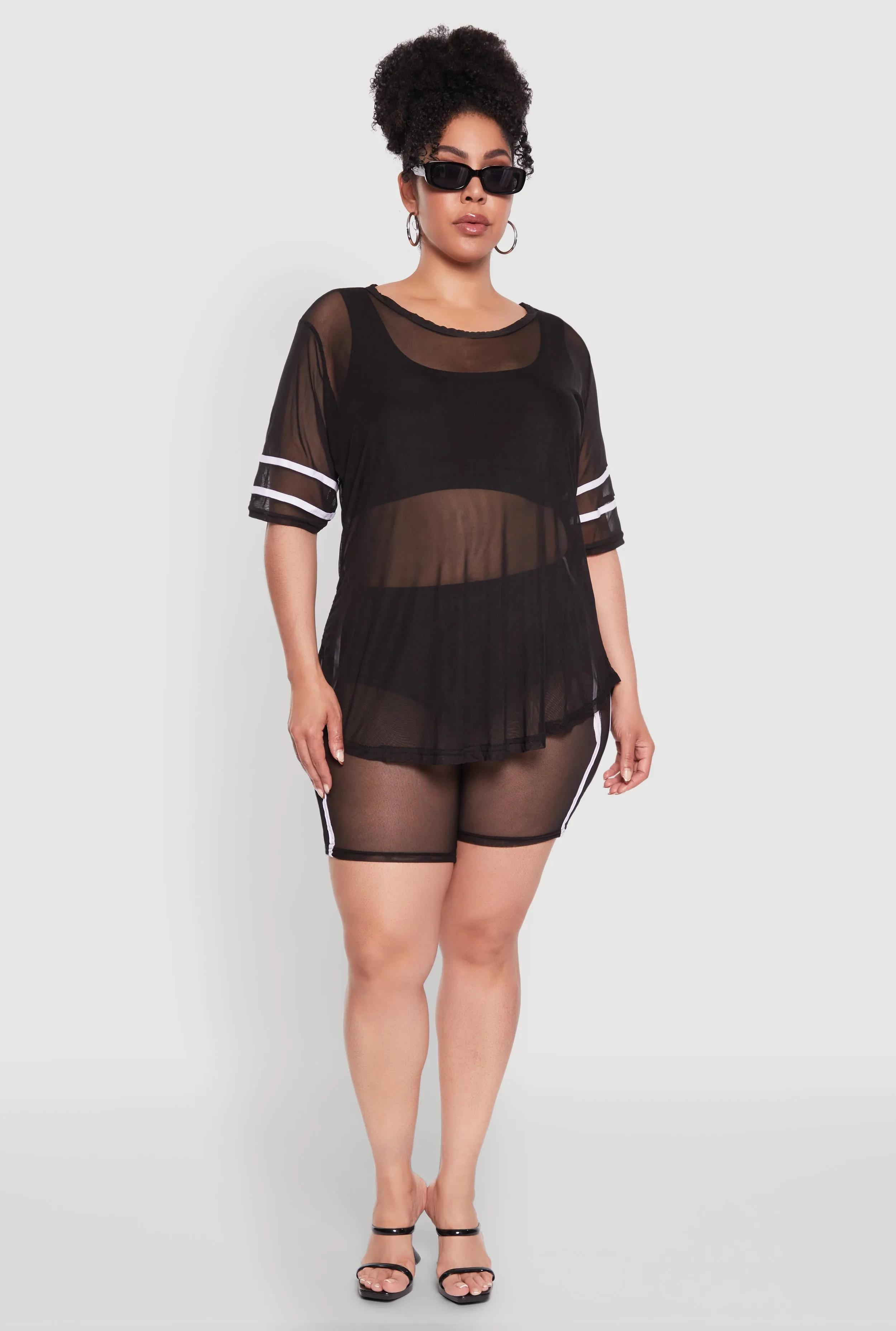 Plus Size Varsity Stripe Short Sleeve Mesh Top sold by Rainbow product image thumbnail 2