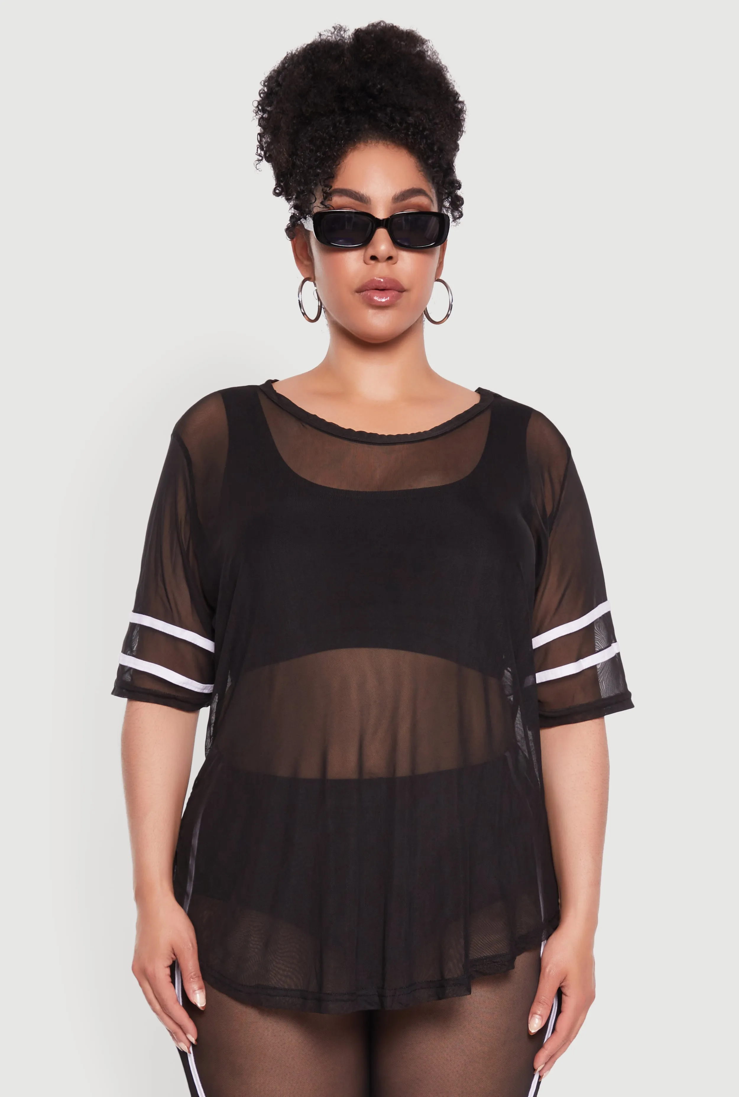 Plus Size Varsity Stripe Short Sleeve Mesh Top sold by Rainbow