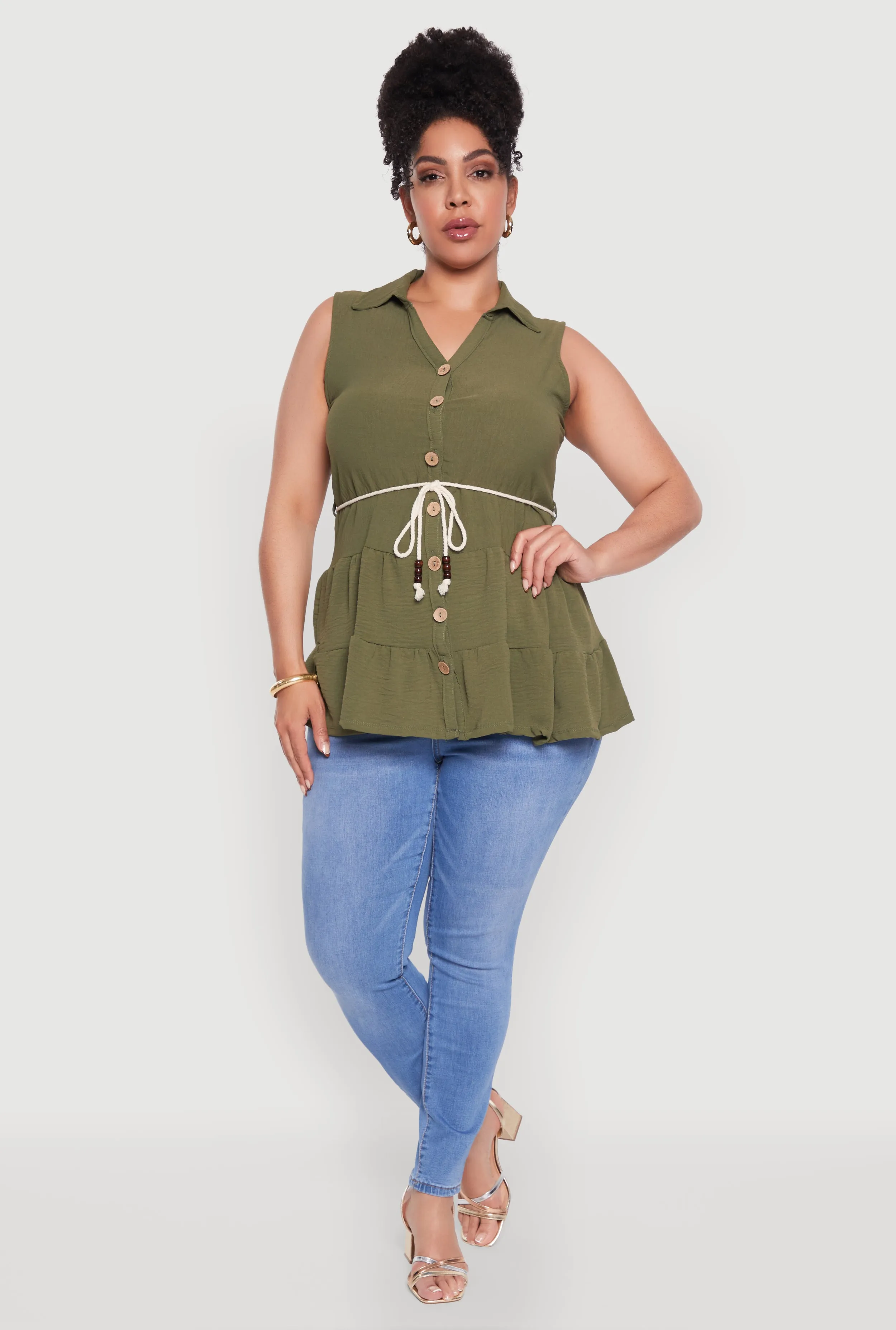 Plus Size Crepe Knit Tiered Sleeveless Blouse sold by Rainbow