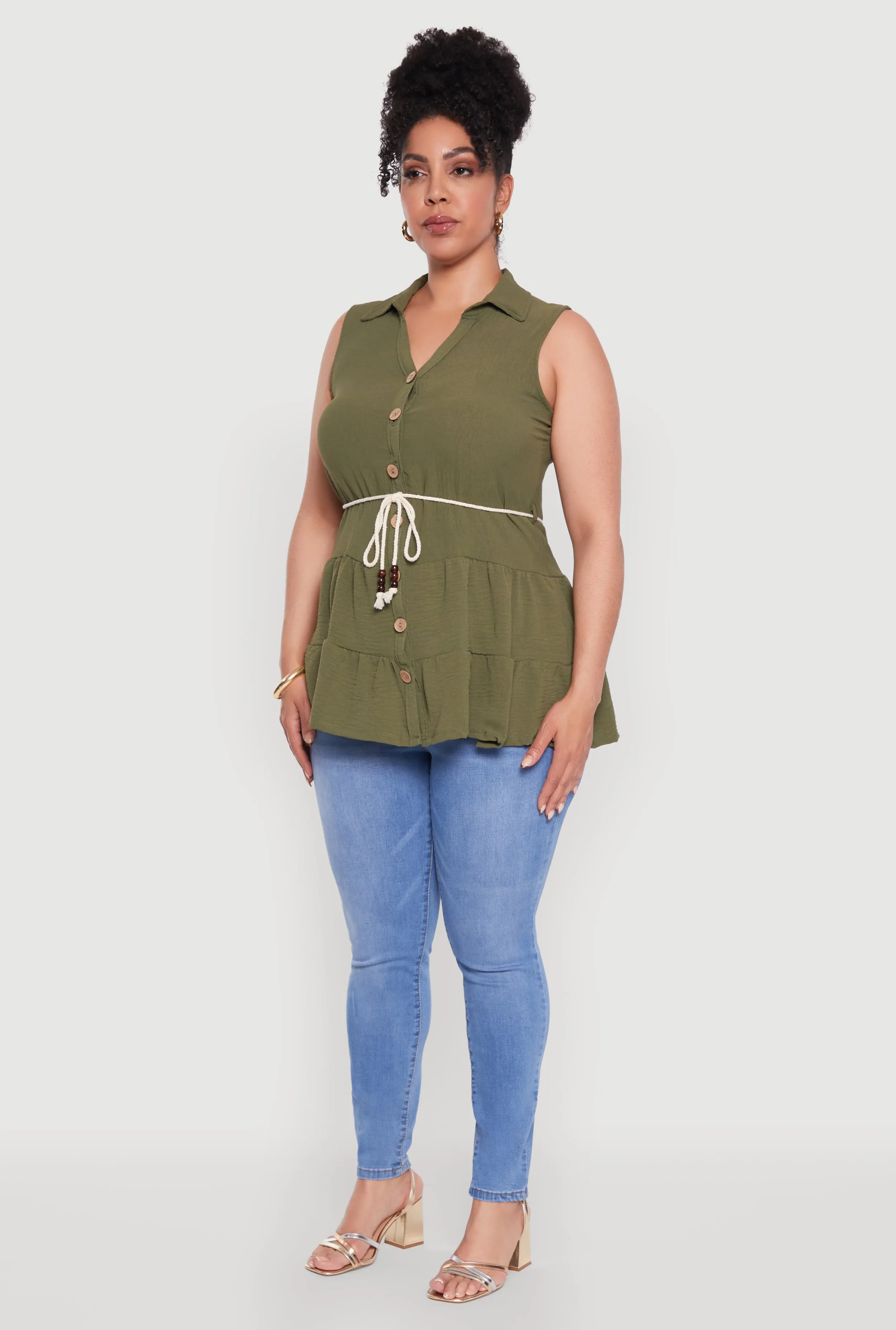 Plus Size Crepe Knit Tiered Sleeveless Blouse sold by Rainbow product image thumbnail 5