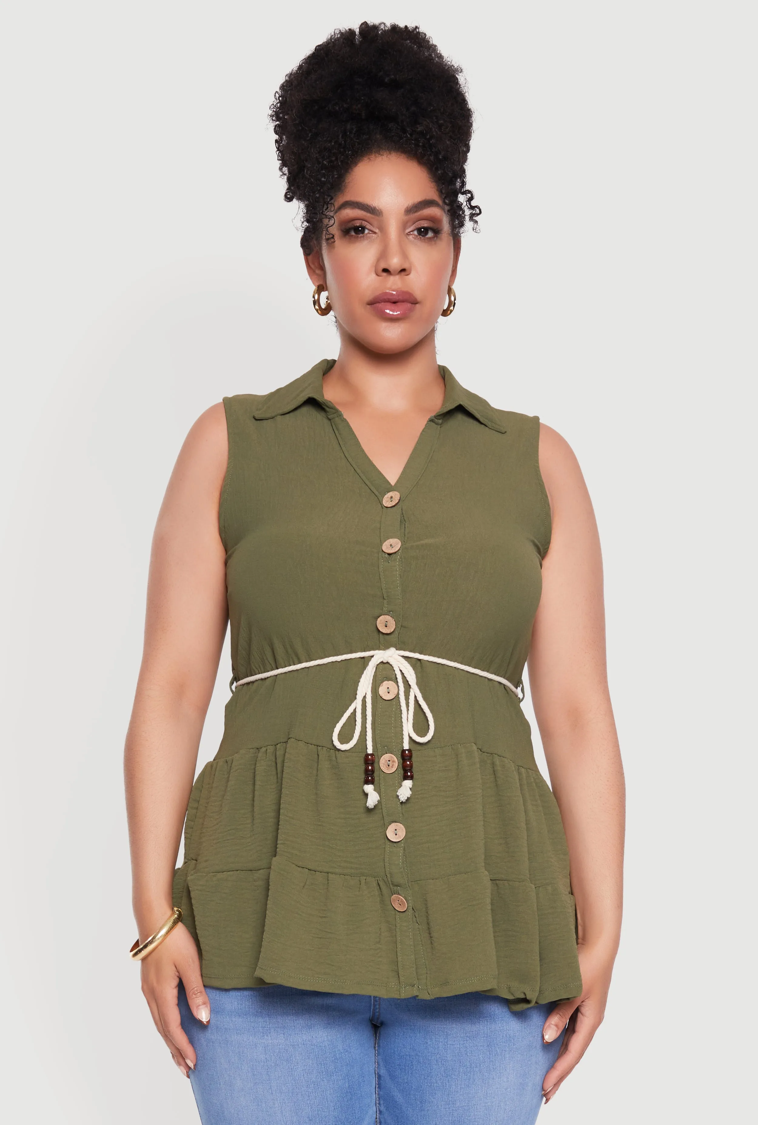 Plus Size Crepe Knit Tiered Sleeveless Blouse sold by Rainbow product image thumbnail 2