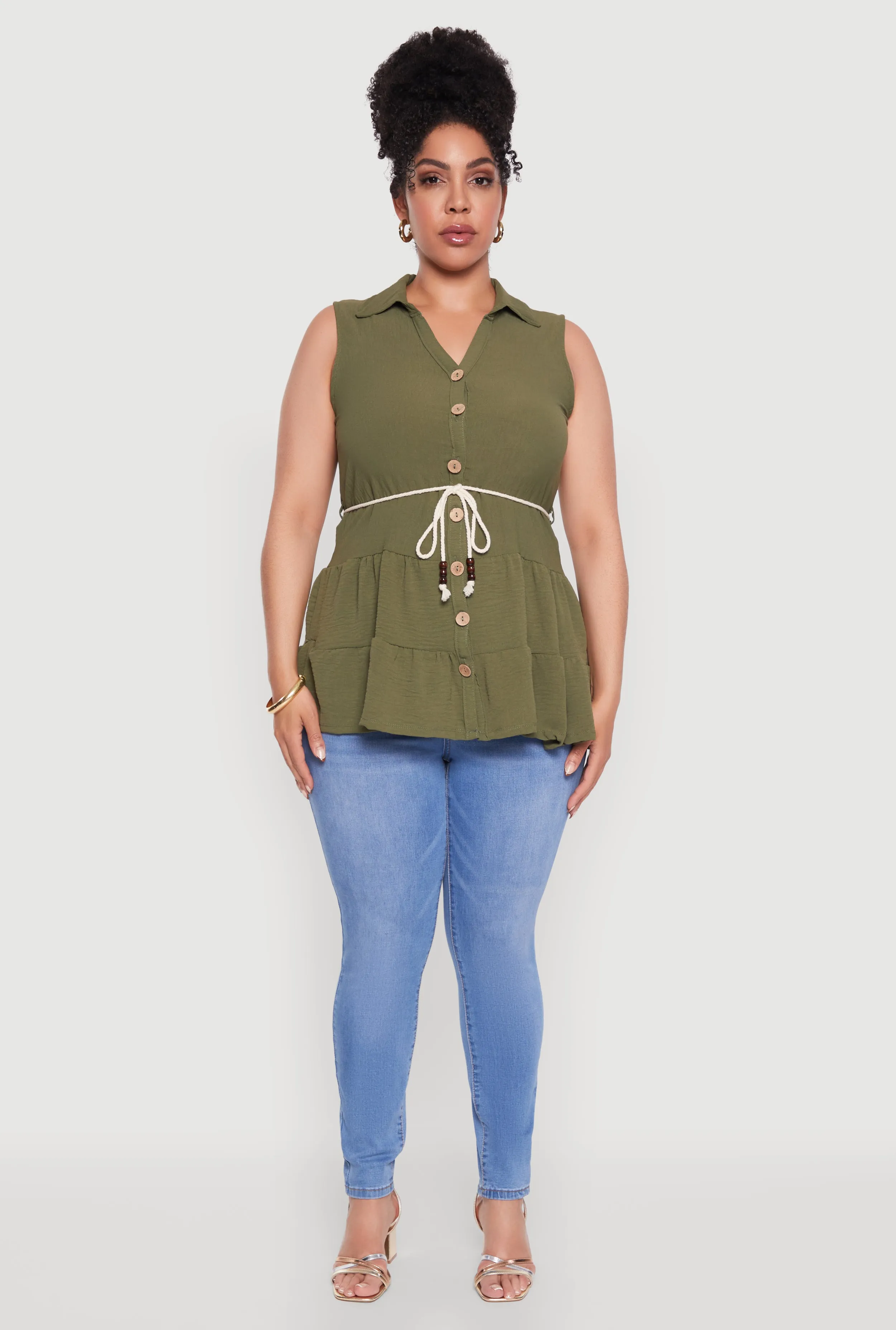 Plus Size Crepe Knit Tiered Sleeveless Blouse sold by Rainbow product image thumbnail 3