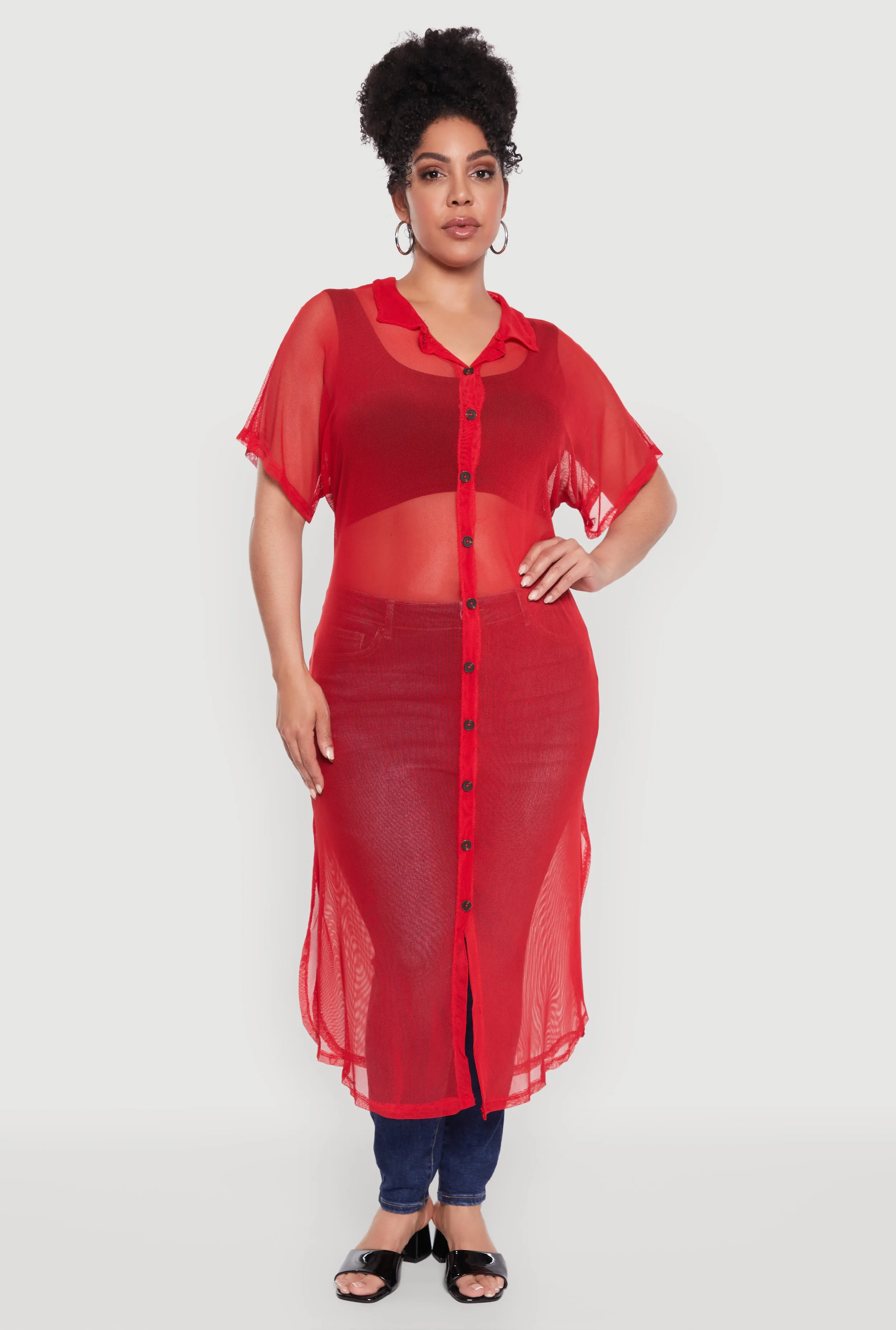 Plus Size Stylish Chic Sheer Maxi Shirt sold by Rainbow