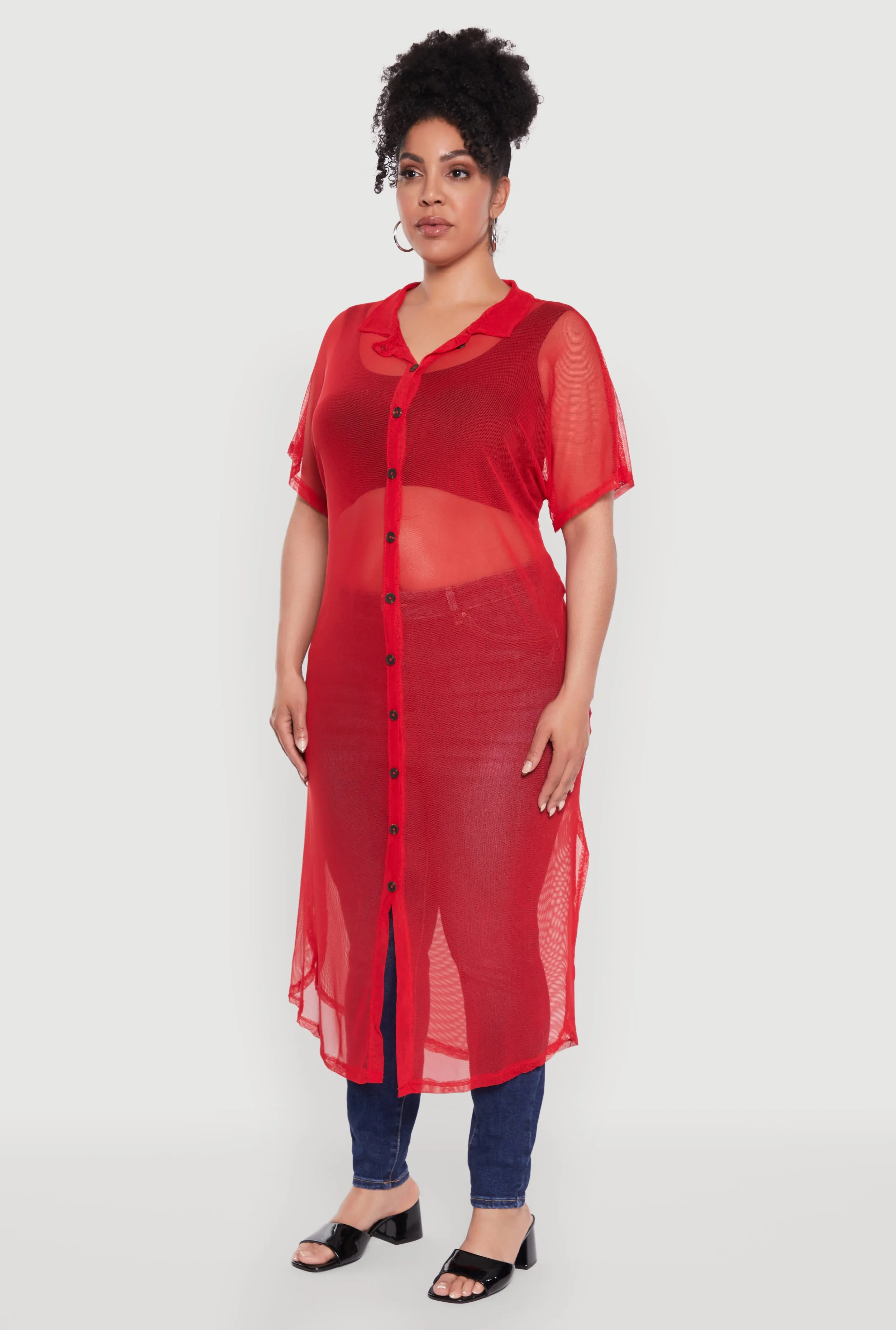 Plus Size Stylish Chic Sheer Maxi Shirt sold by Rainbow product image thumbnail 3