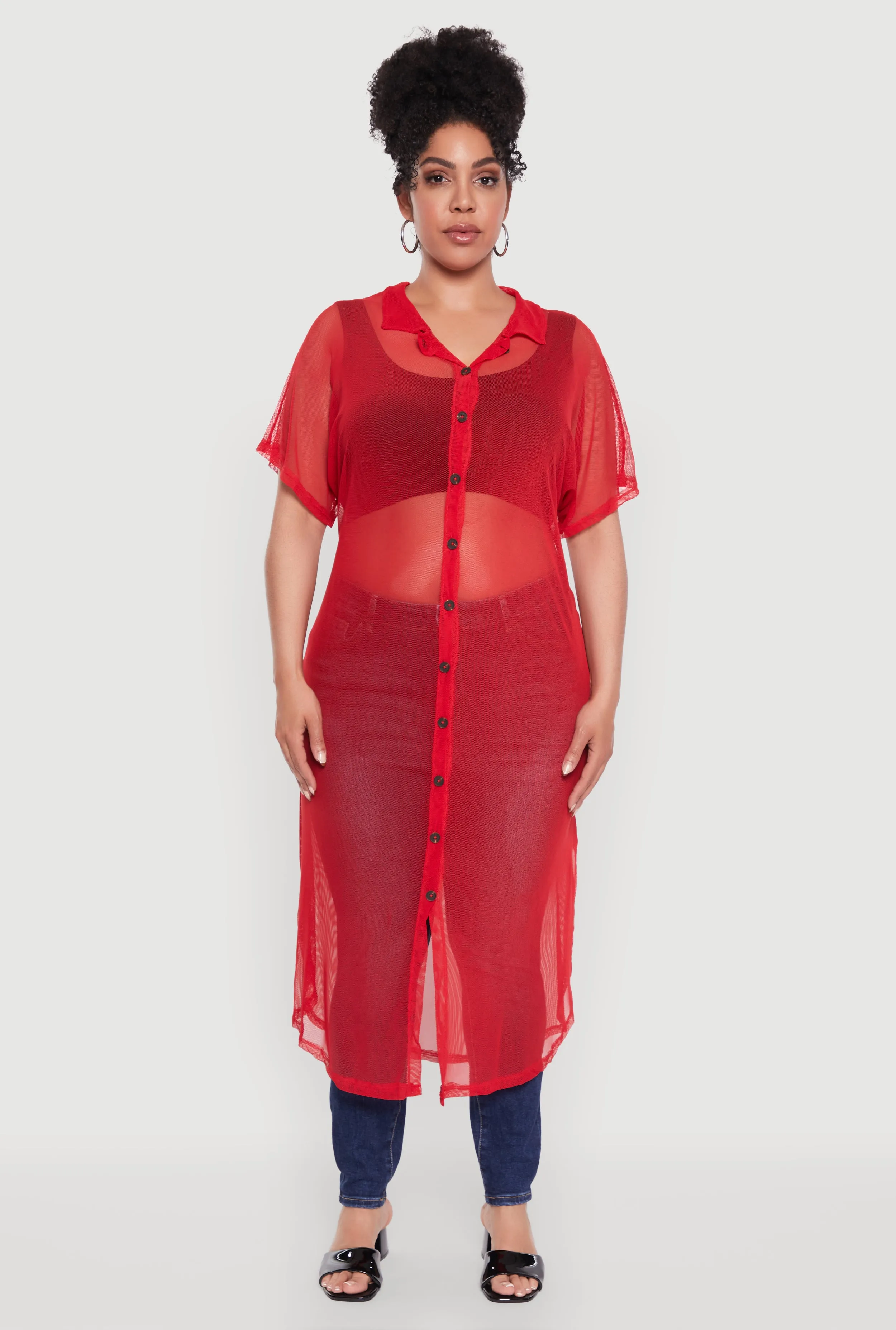 Plus Size Stylish Chic Sheer Maxi Shirt sold by Rainbow product image thumbnail 2