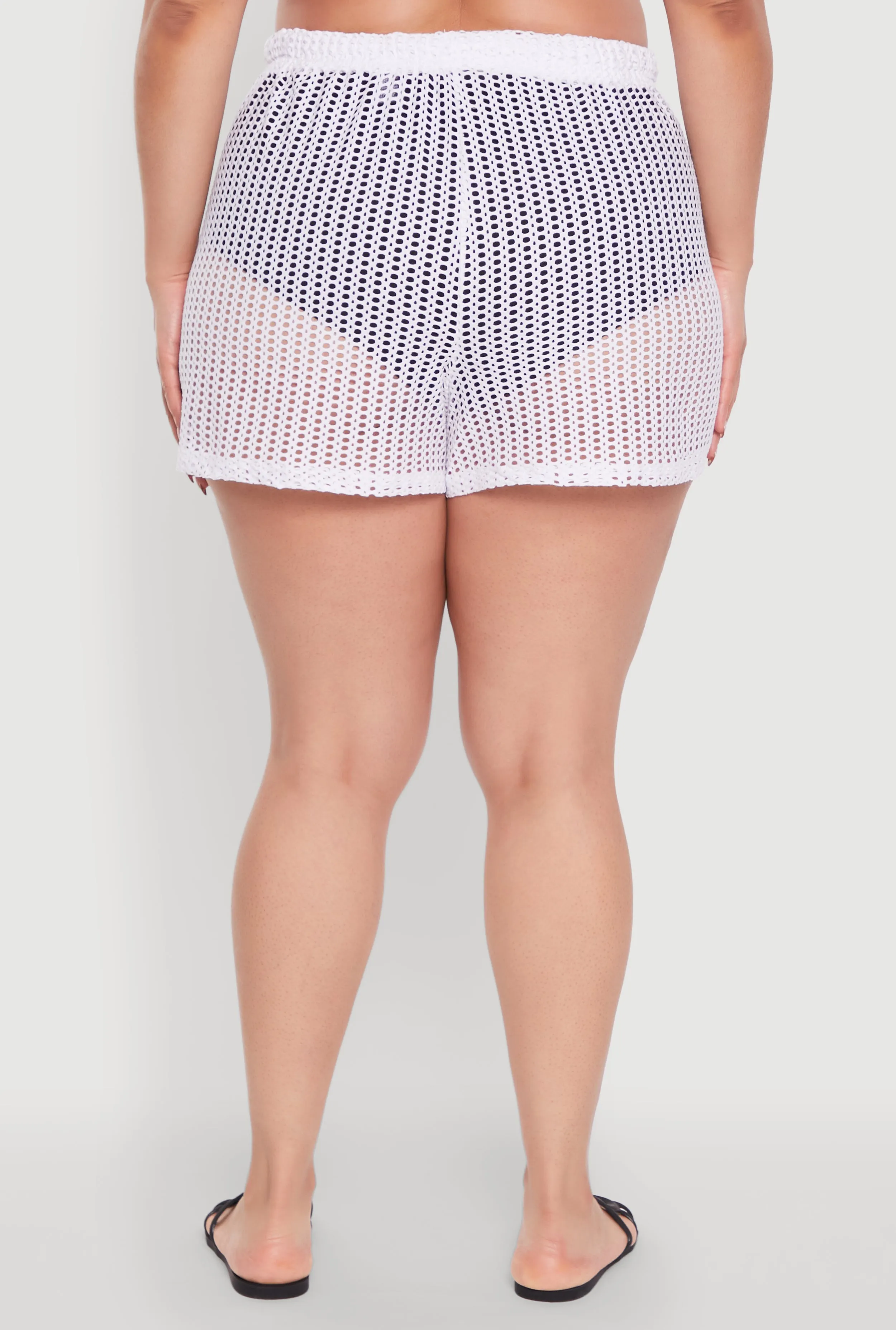 Plus Size Trendy High Waisted Laser Cut Sheer Shorts sold by Rainbow product image thumbnail 5
