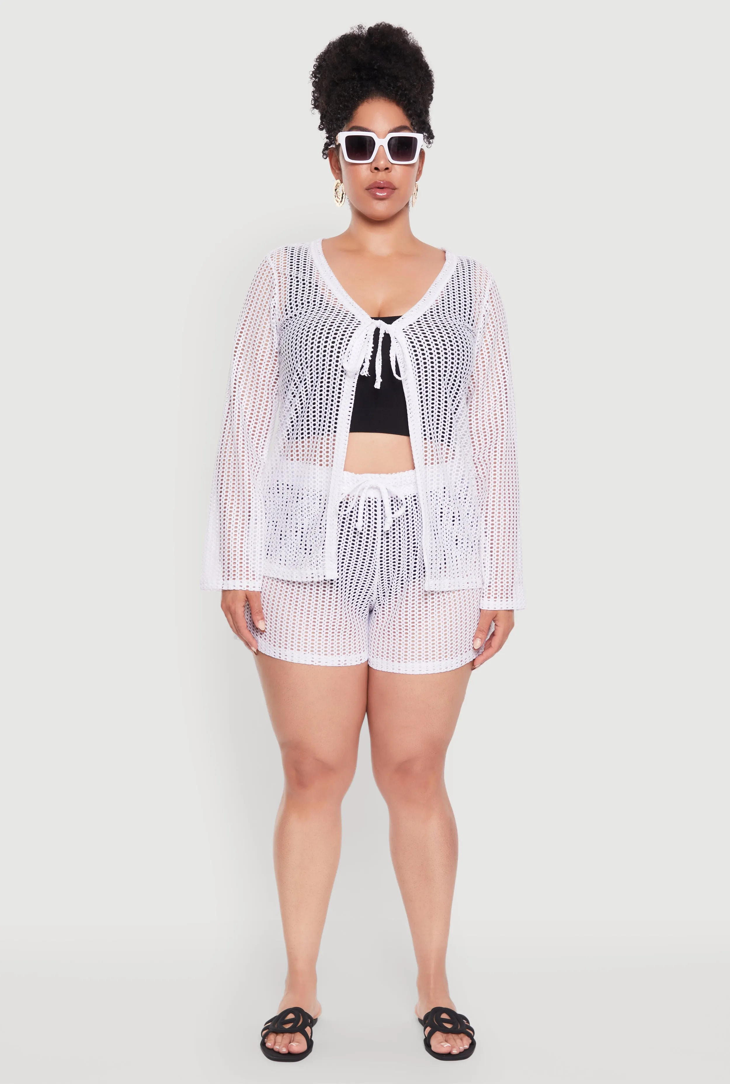 Plus Size Trendy High Waisted Laser Cut Sheer Shorts sold by Rainbow product image thumbnail 2