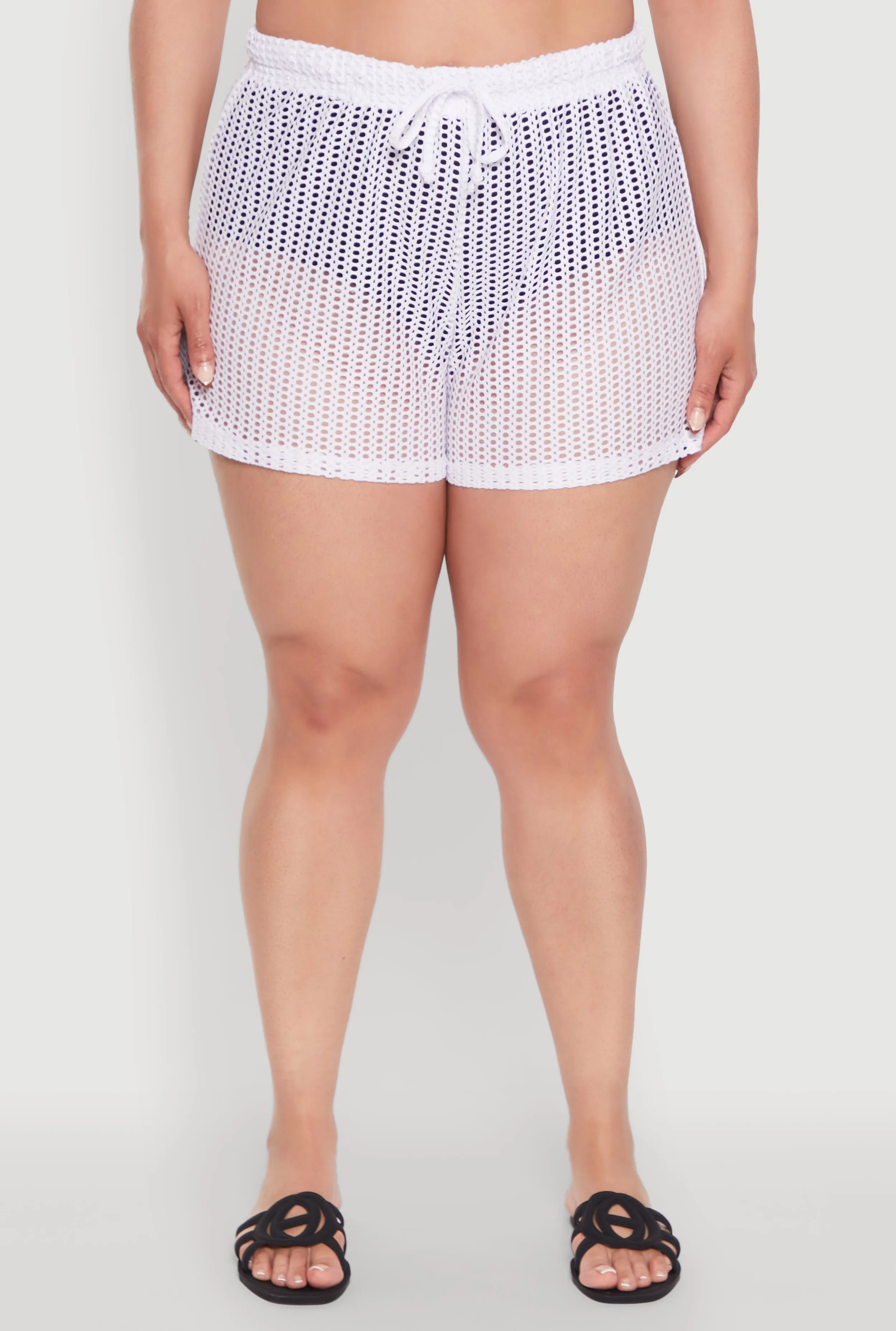 Plus Size Trendy High Waisted Laser Cut Sheer Shorts sold by Rainbow product image thumbnail 3
