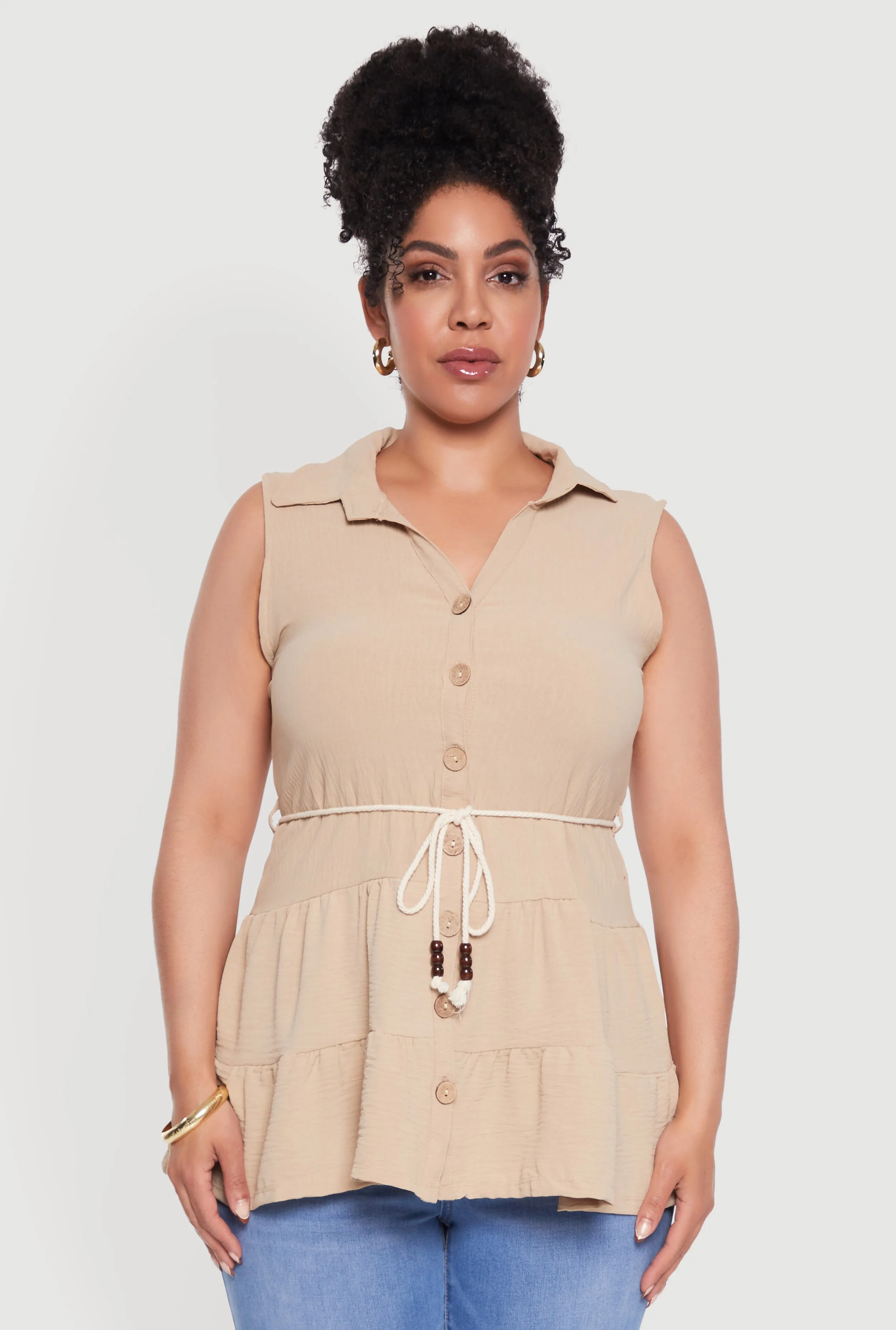 Plus Size Crepe Knit Tiered Sleeveless Blouse sold by Rainbow product image thumbnail 2