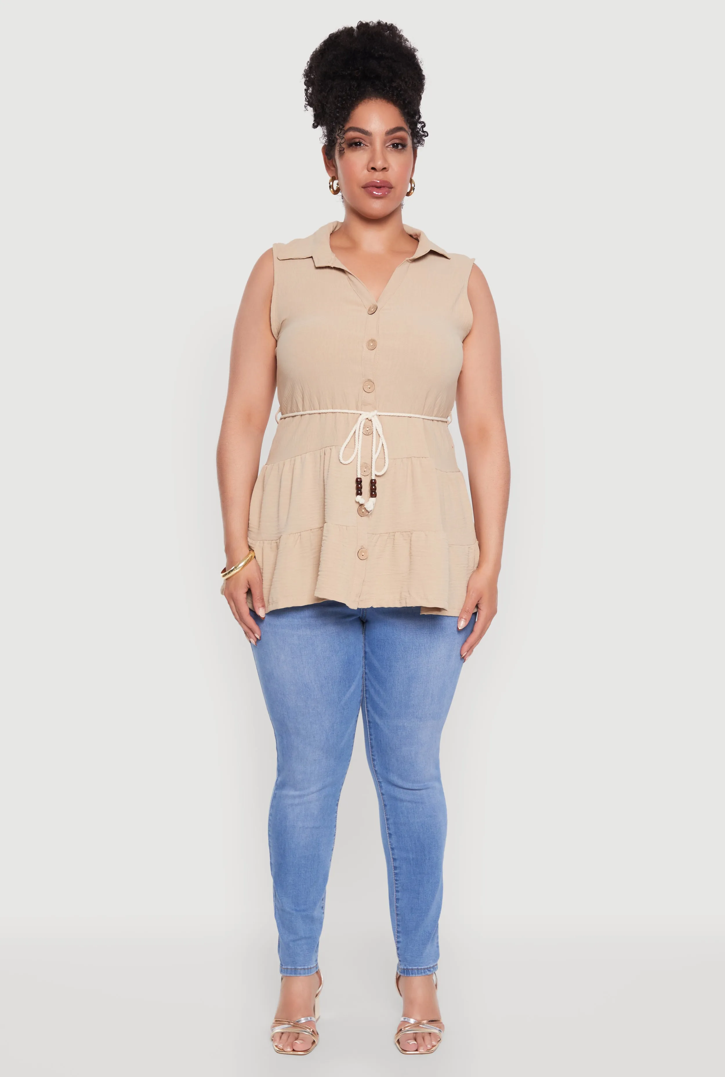 Plus Size Crepe Knit Tiered Sleeveless Blouse sold by Rainbow product image thumbnail 3