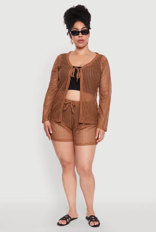 Plus Size Trendy High Waisted Laser Cut Sheer Shorts sold by Rainbow