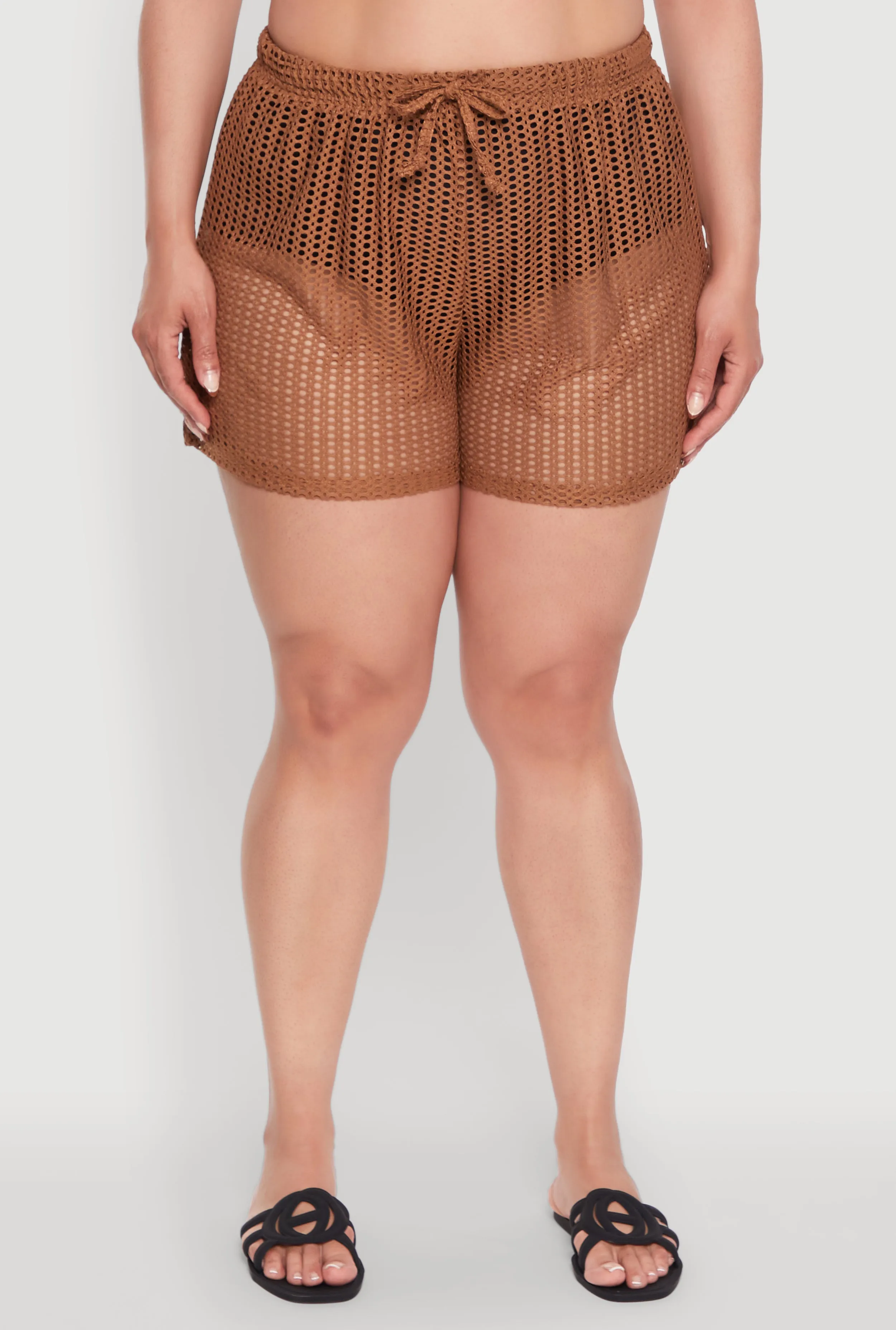 Plus Size Trendy High Waisted Laser Cut Sheer Shorts sold by Rainbow product image thumbnail 3
