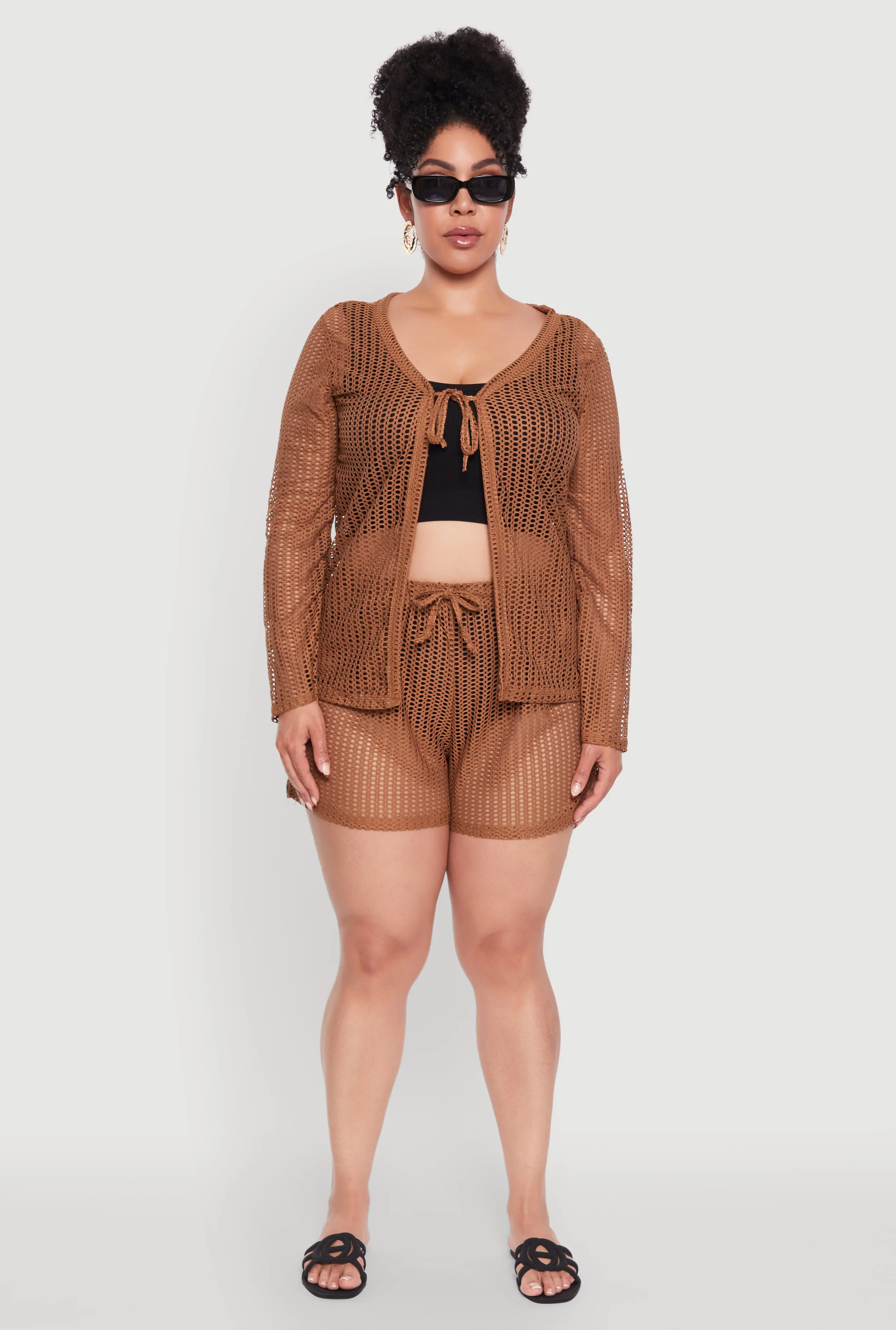 Plus Size Trendy High Waisted Laser Cut Sheer Shorts sold by Rainbow product image thumbnail 2
