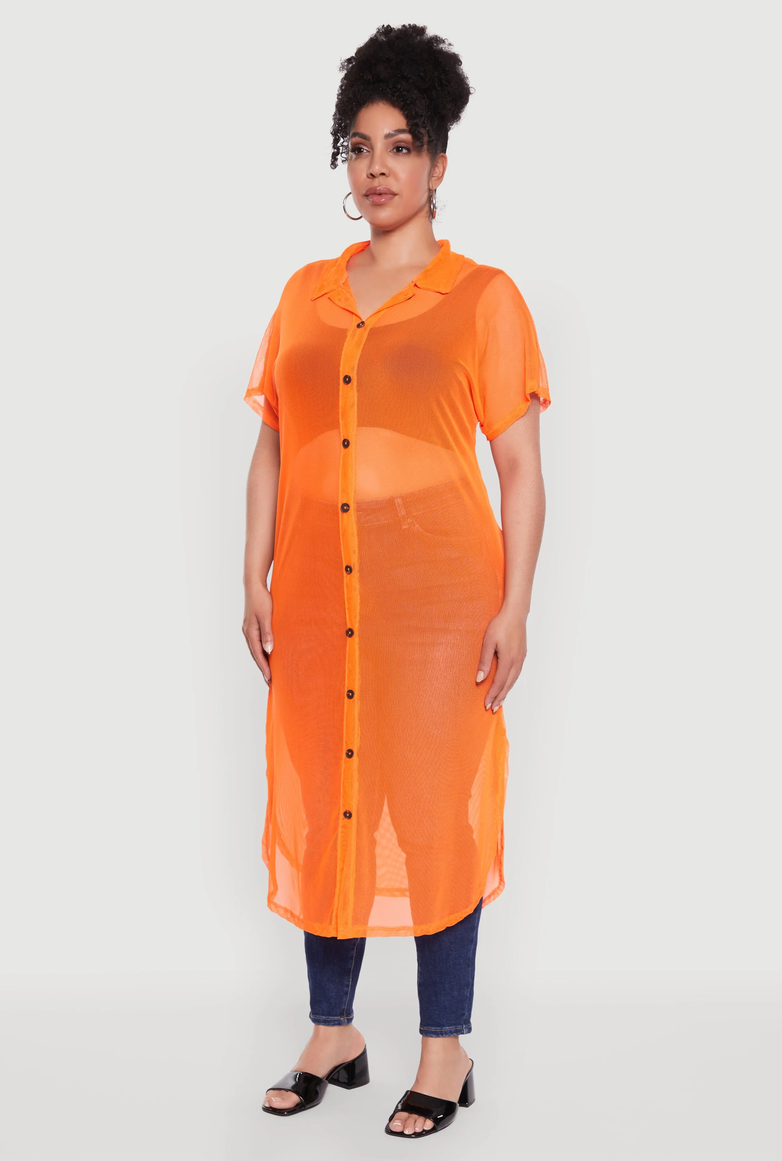 Plus Size Stylish Chic Sheer Maxi Shirt sold by Rainbow product image thumbnail 3