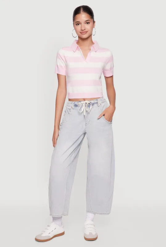Iris Striped Crop Polo Shirt sold by Rainbow