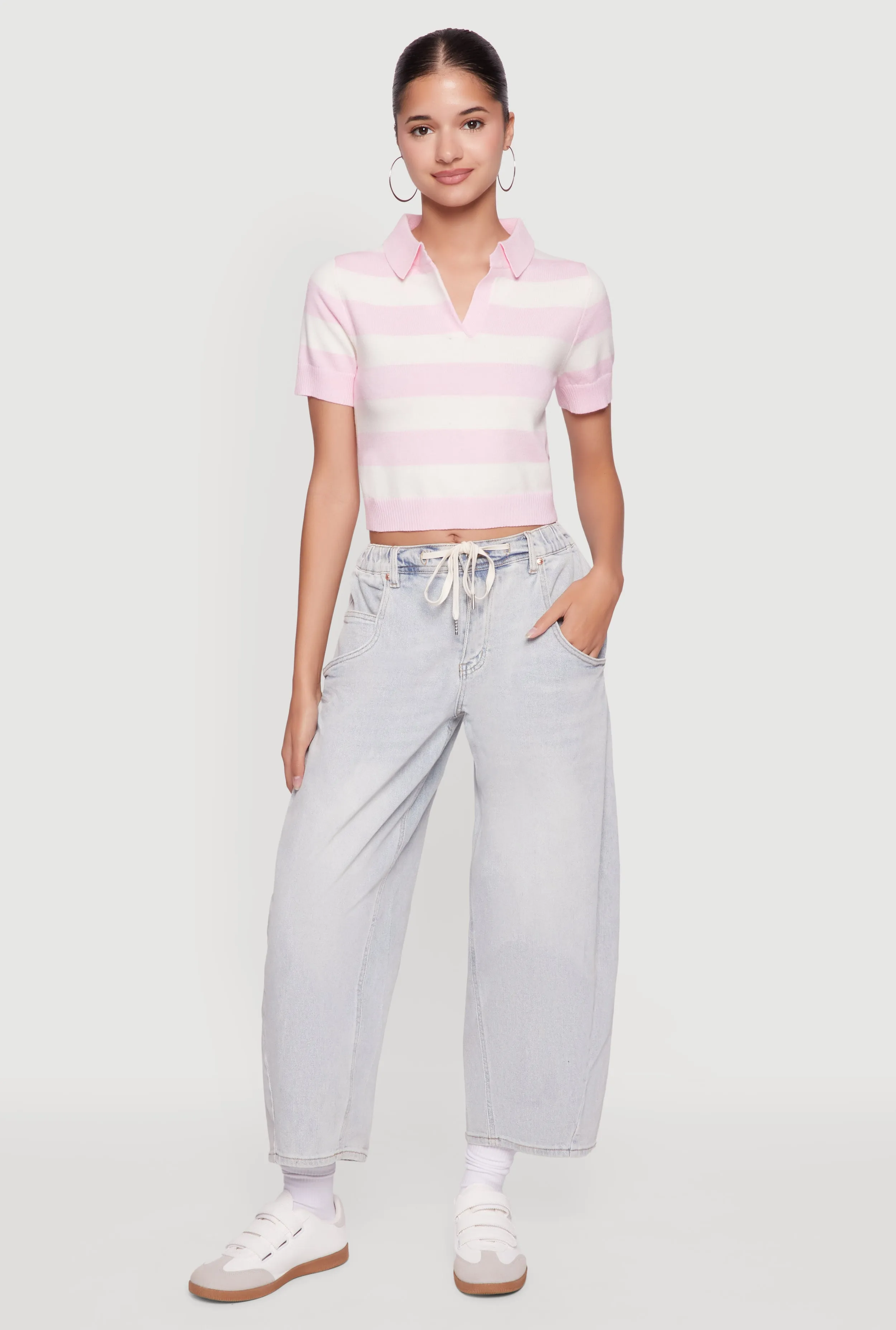 Iris Striped Crop Polo Shirt sold by Rainbow