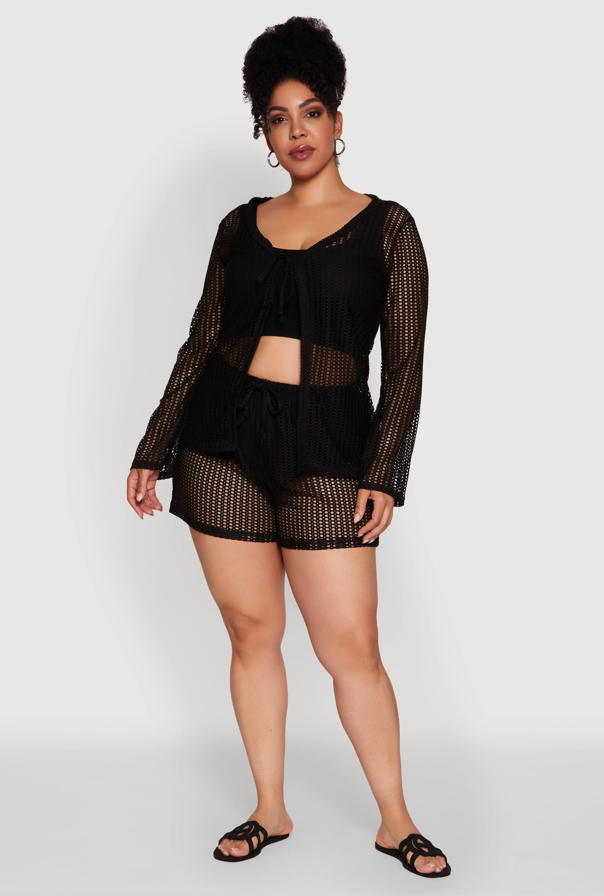 Plus Size Trendy High Waisted Laser Cut Sheer Shorts sold by Rainbow