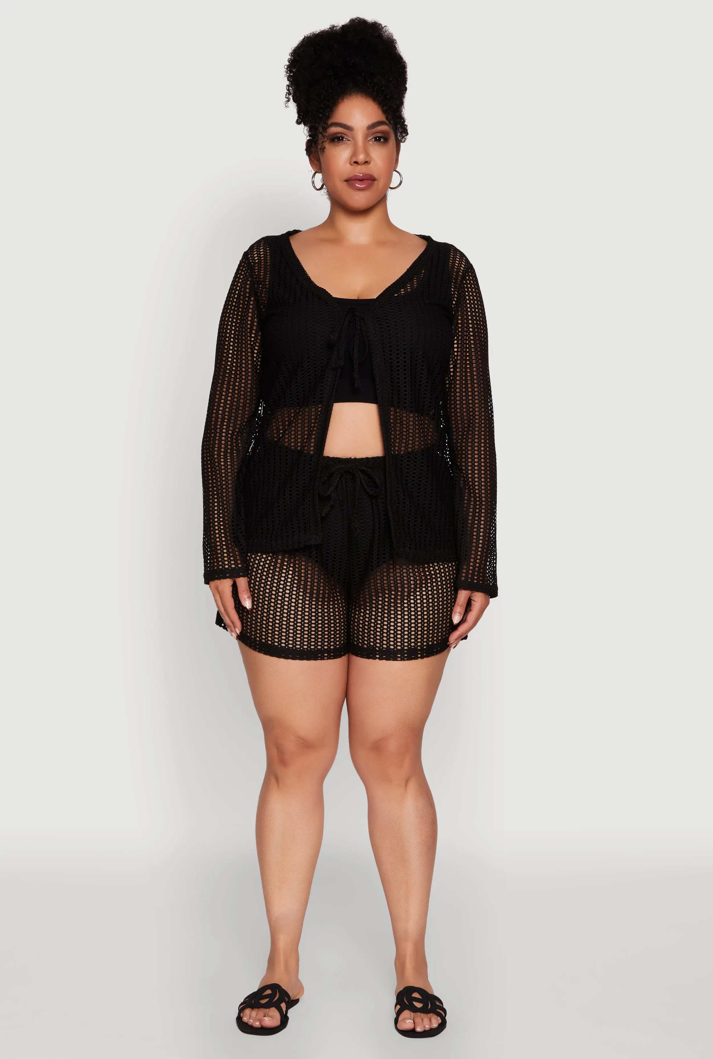 Plus Size Trendy High Waisted Laser Cut Sheer Shorts sold by Rainbow product image thumbnail 2