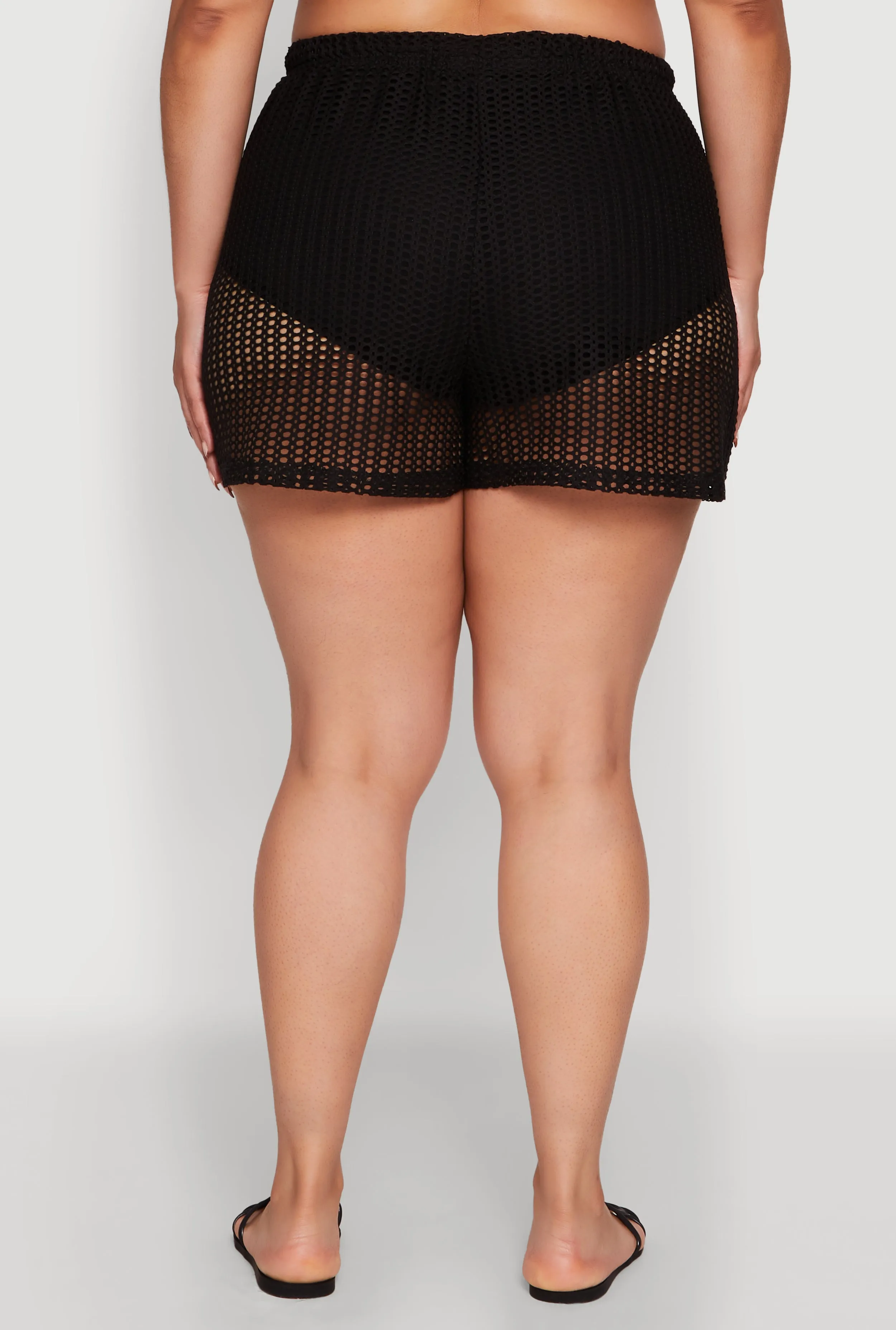 Plus Size Trendy High Waisted Laser Cut Sheer Shorts sold by Rainbow product image thumbnail 5