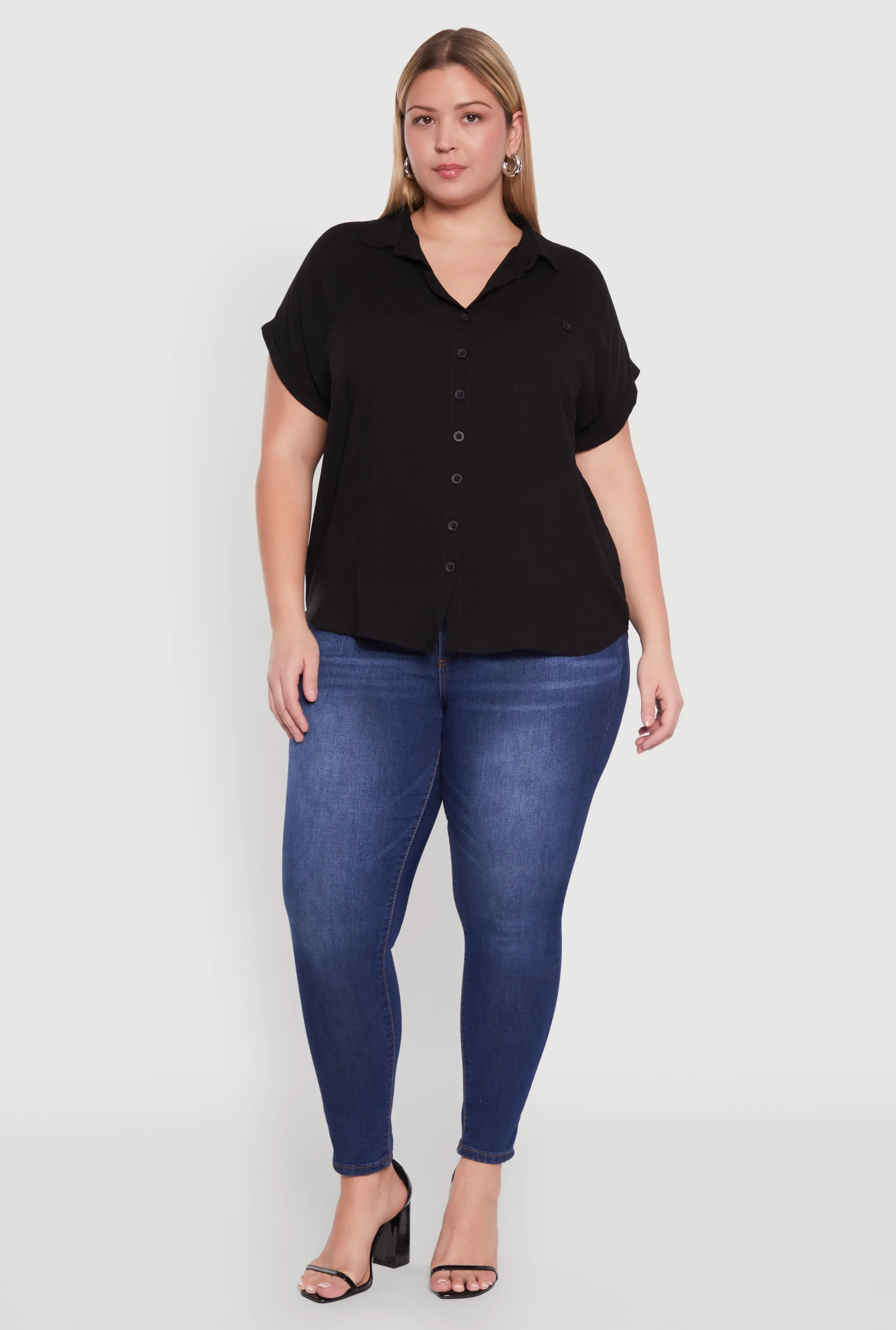 Plus Size Button Front Shirt sold by Rainbow