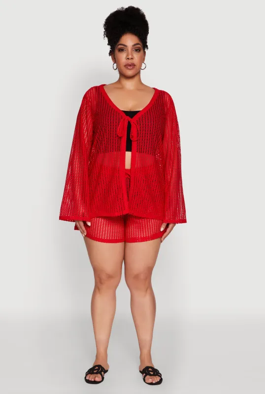 Plus Size Trendy High Waisted Laser Cut Sheer Shorts sold by Rainbow