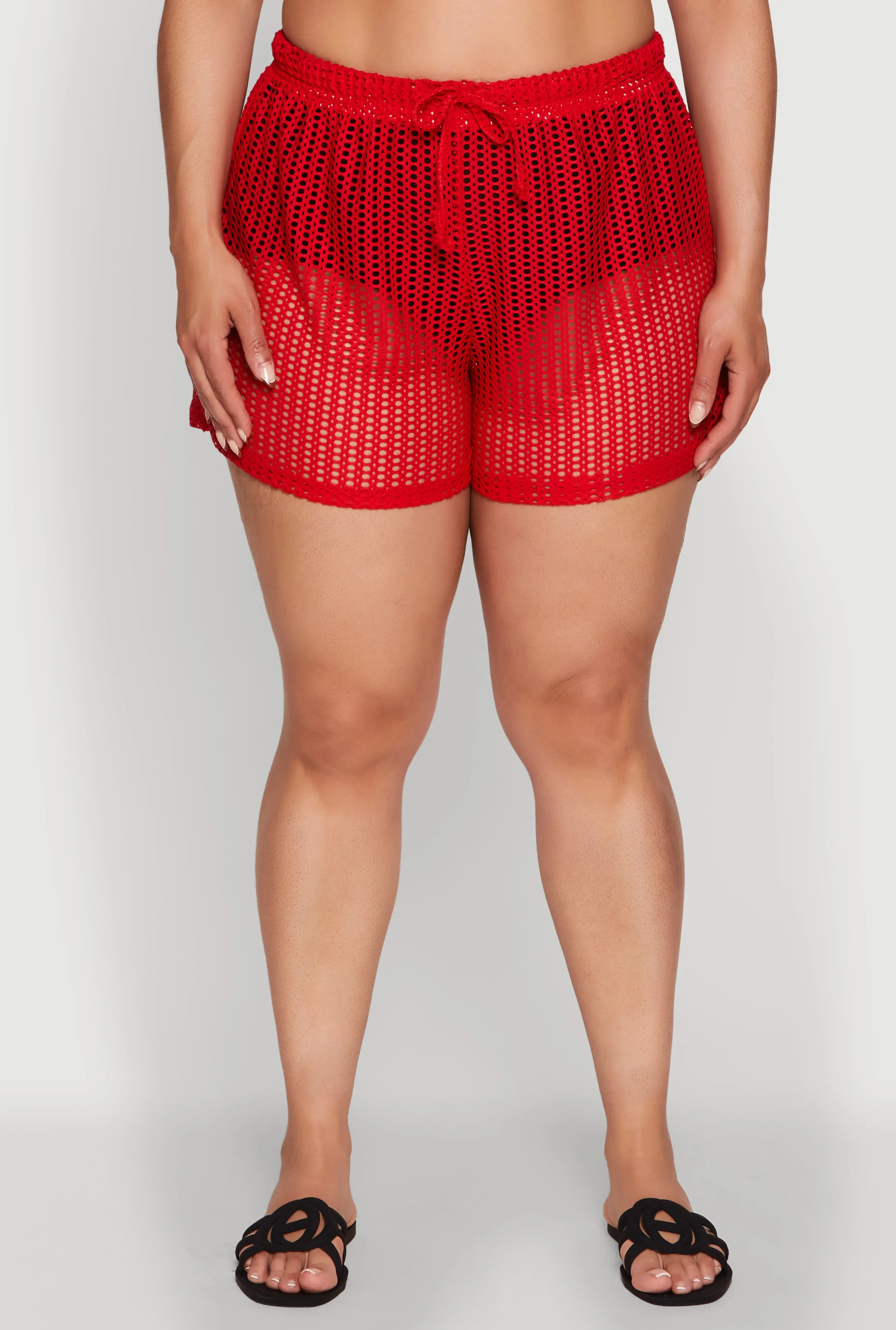 Plus Size Trendy High Waisted Laser Cut Sheer Shorts sold by Rainbow product image thumbnail 3