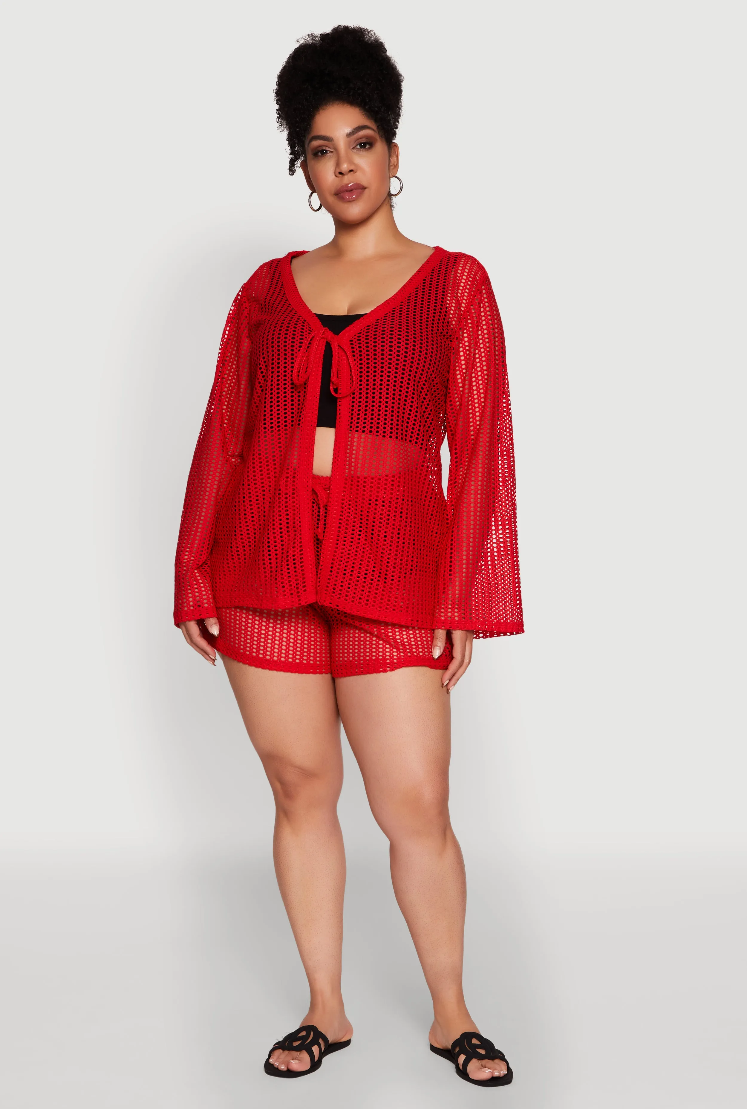 Plus Size Trendy High Waisted Laser Cut Sheer Shorts sold by Rainbow product image thumbnail 2