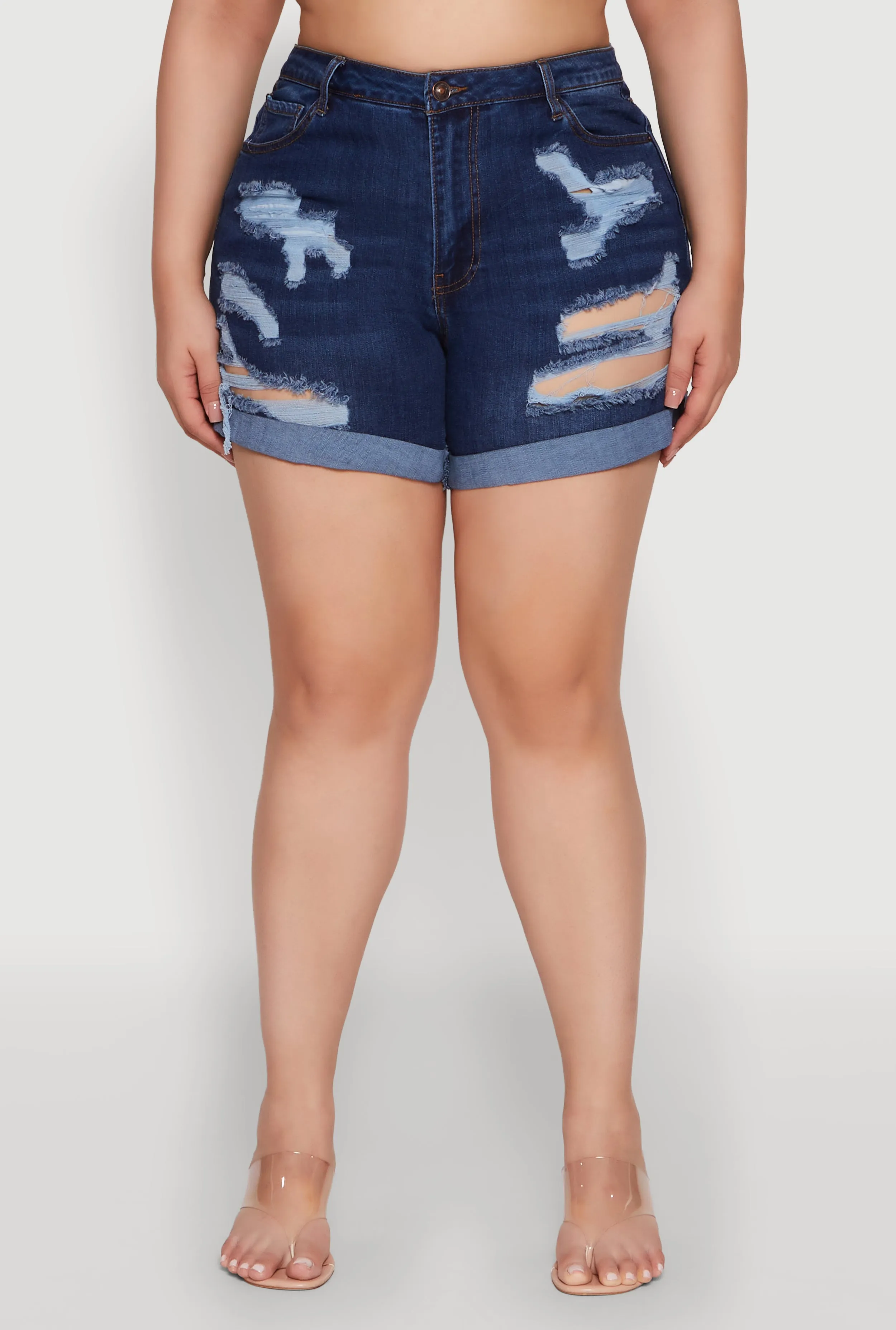 Plus Size WAX High Waist Distressed Denim Mom Shorts sold by Rainbow product image thumbnail 5