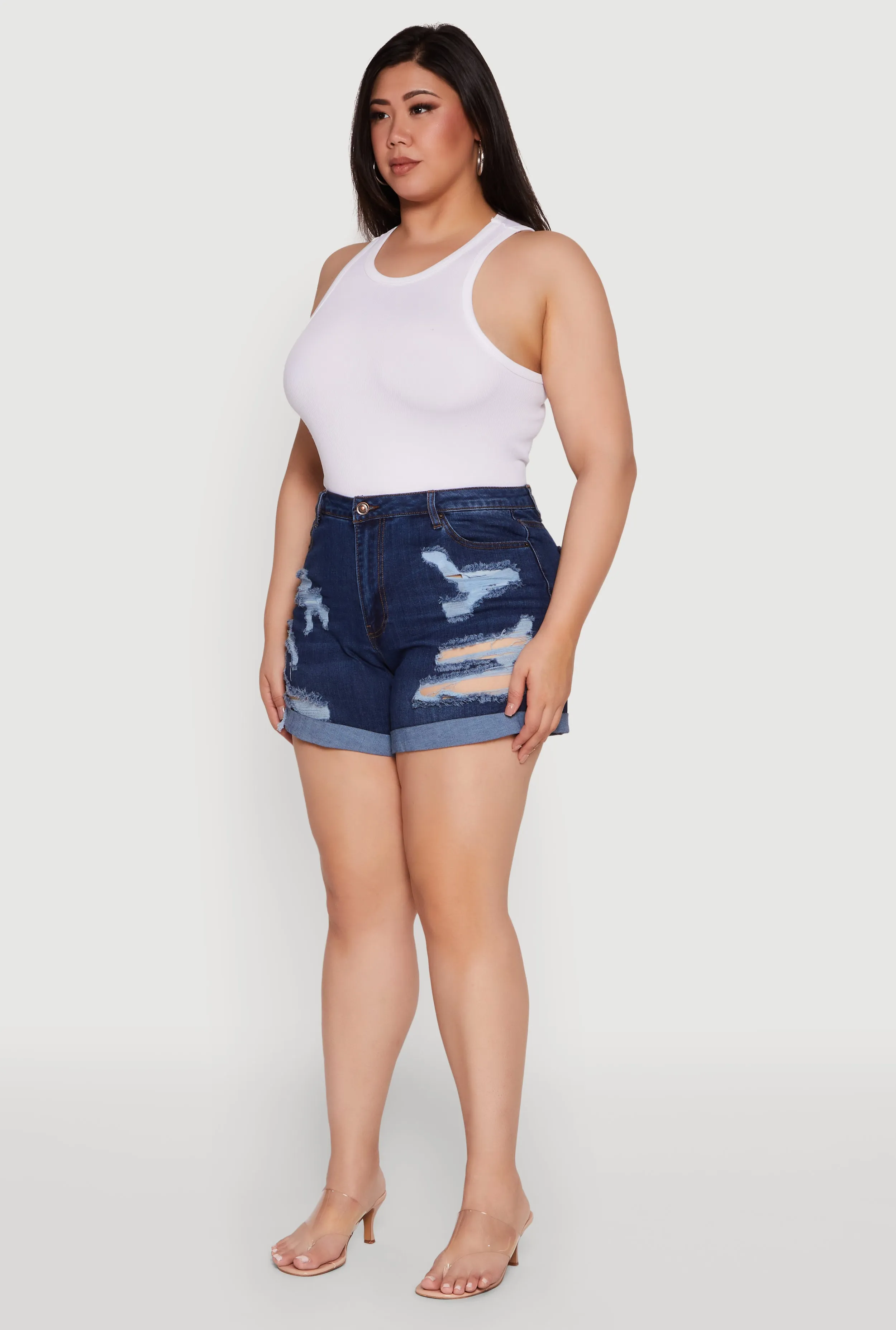 Plus Size WAX High Waist Distressed Denim Mom Shorts sold by Rainbow product image thumbnail 3