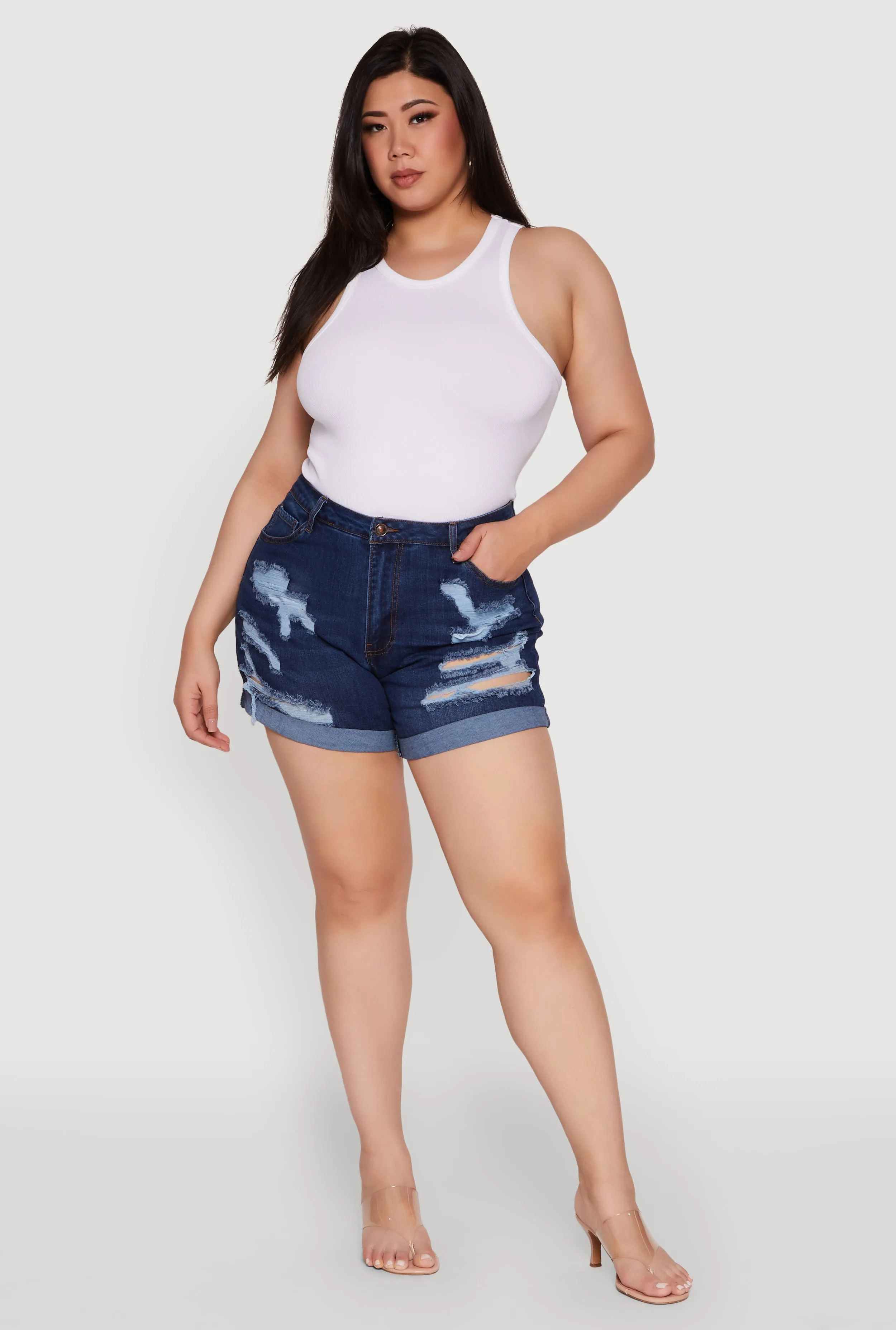 Plus Size WAX High Waist Distressed Denim Mom Shorts sold by Rainbow product image thumbnail 2
