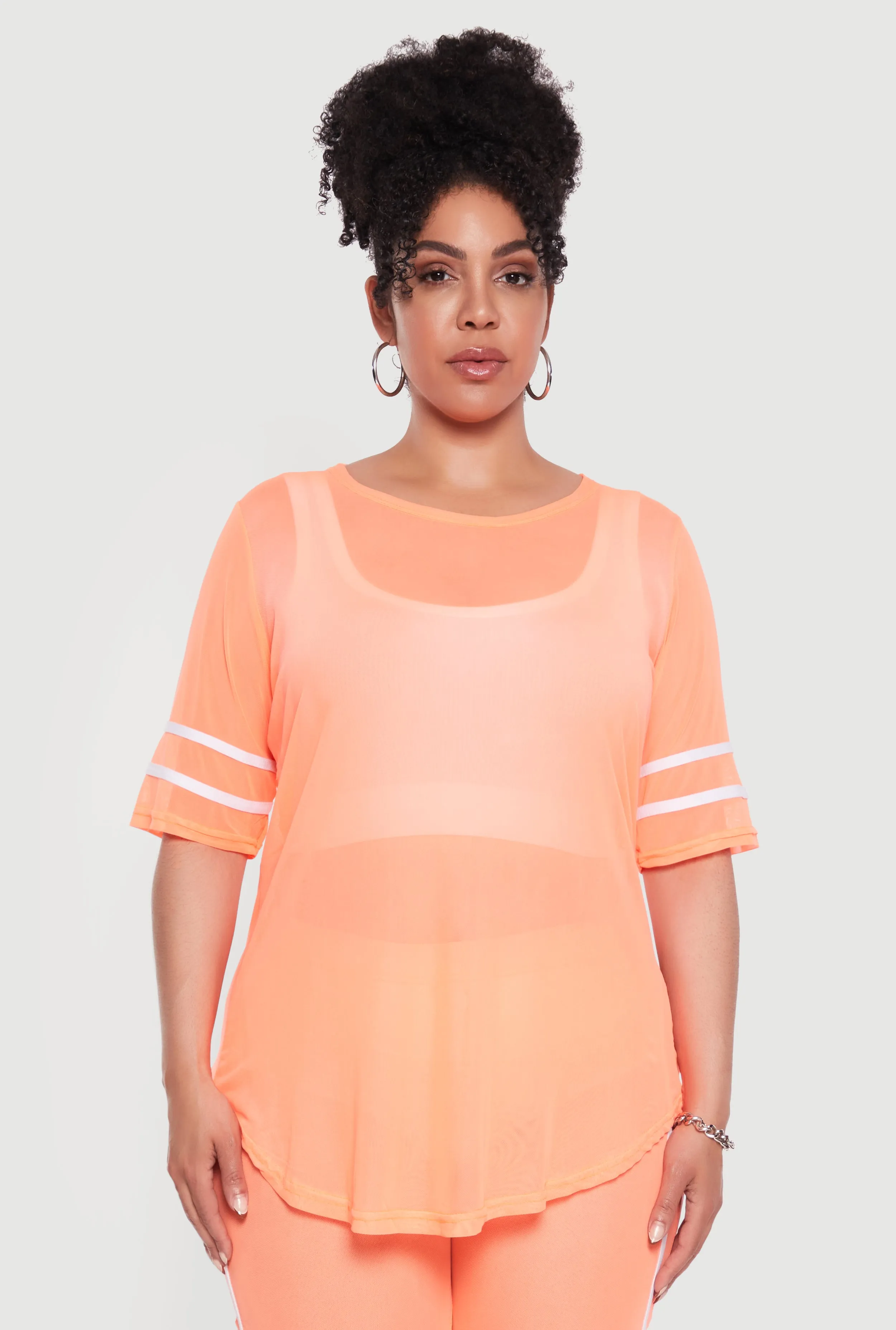 Plus Size Varsity Stripe Short Sleeve Mesh Top sold by Rainbow