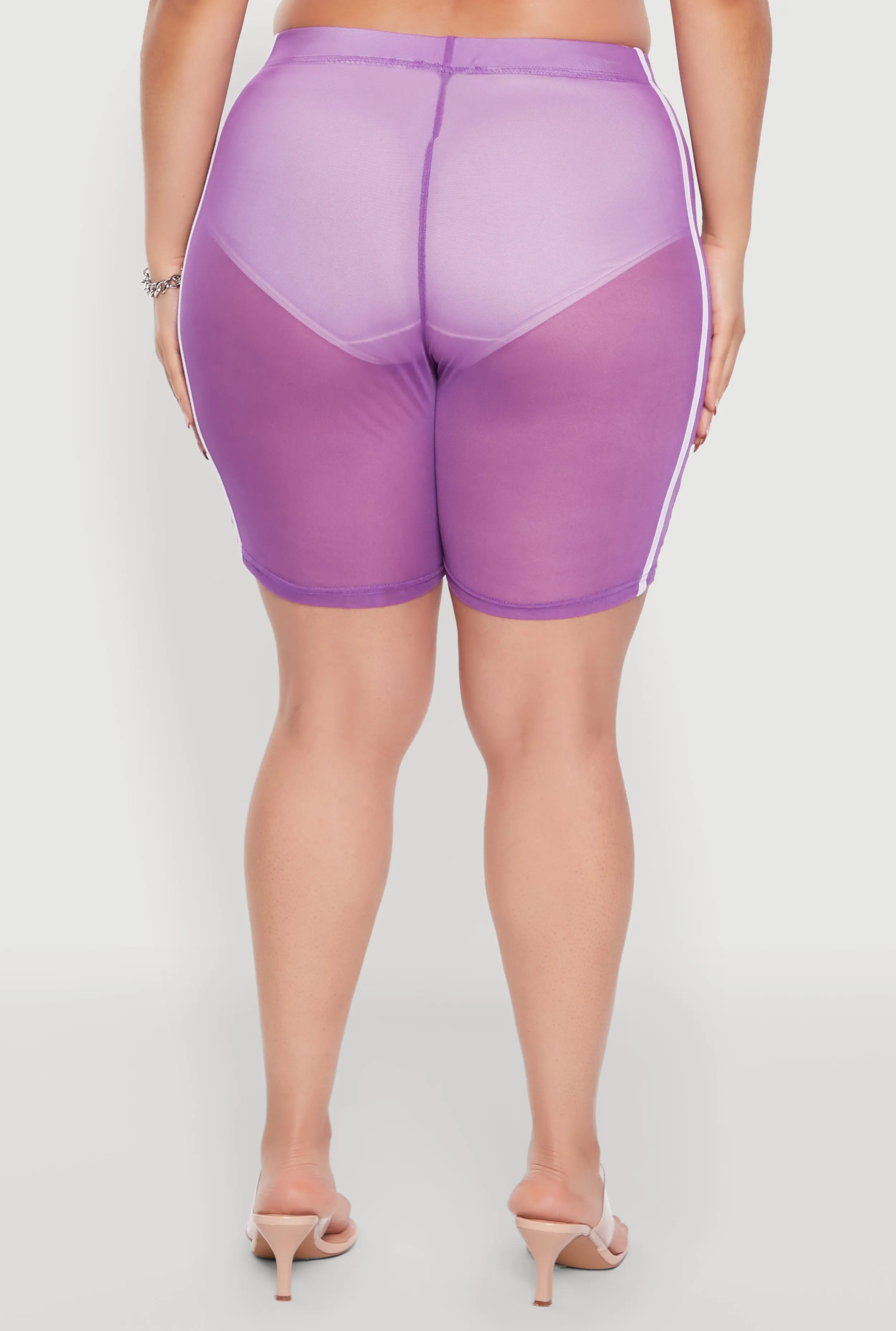 Plus Size Mesh High Waisted Bike Shorts with Varsity Stripe Details sold by Rainbow product image thumbnail 5
