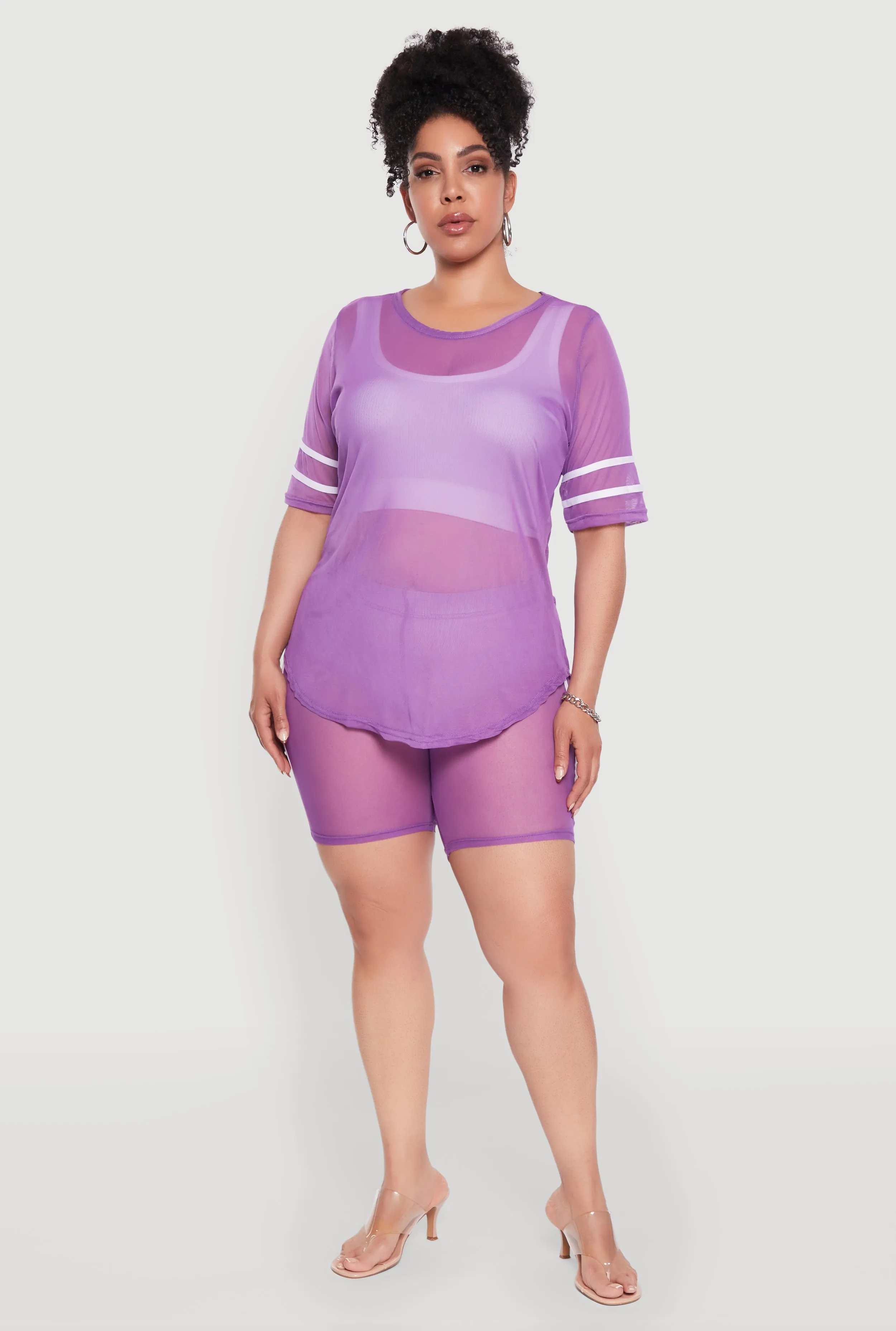Plus Size Mesh High Waisted Bike Shorts with Varsity Stripe Details sold by Rainbow
