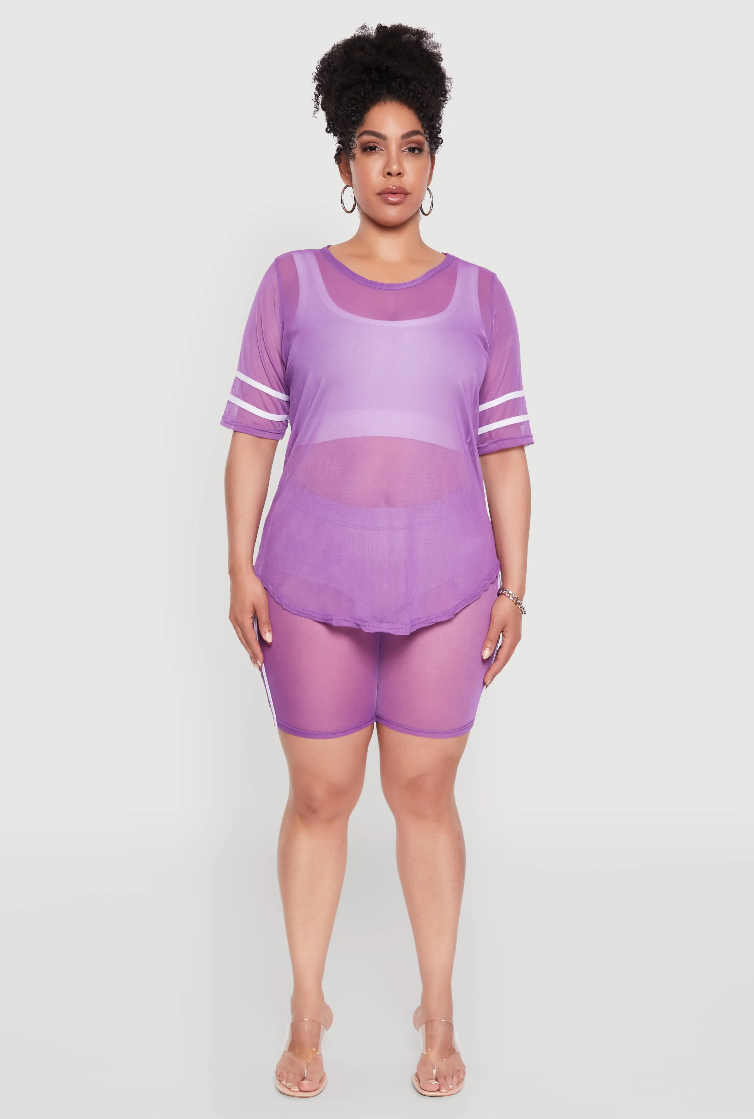 Plus Size Varsity Stripe Short Sleeve Mesh Top sold by Rainbow product image thumbnail 3