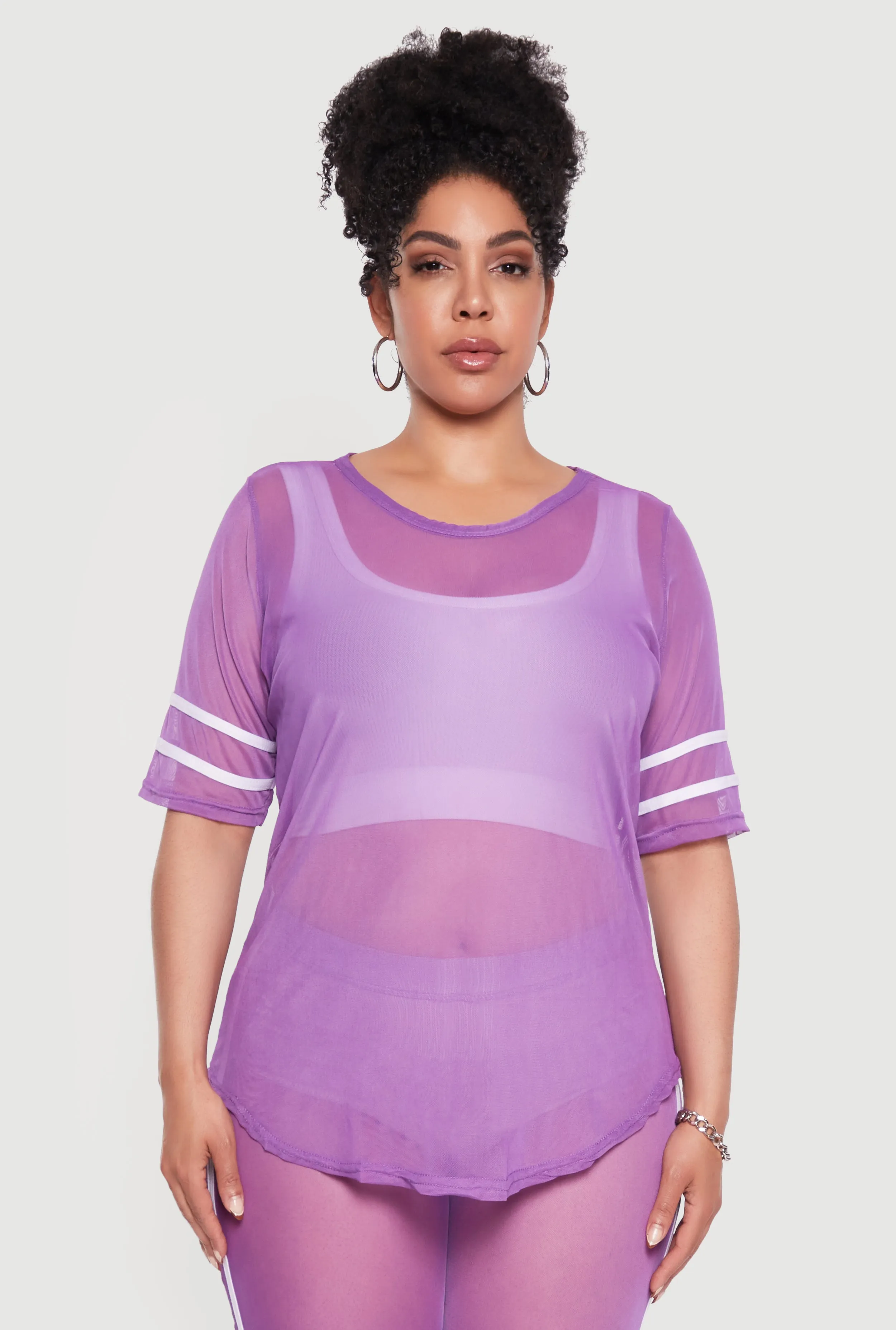 Plus Size Varsity Stripe Short Sleeve Mesh Top sold by Rainbow