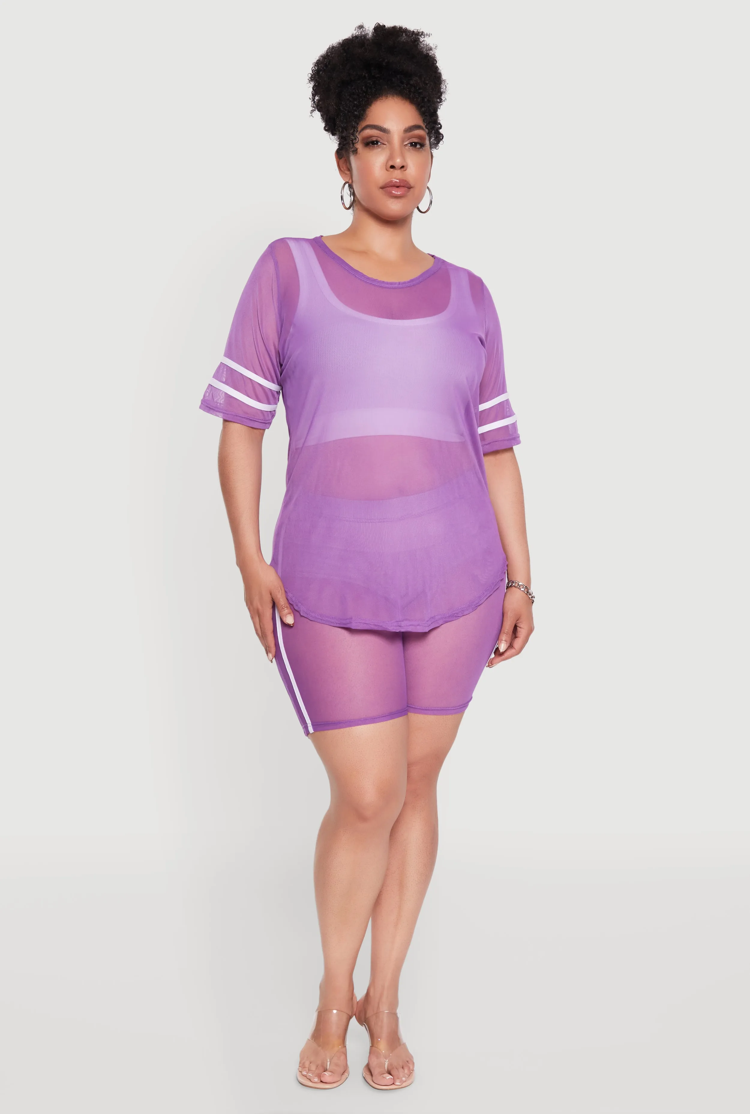 Plus Size Varsity Stripe Short Sleeve Mesh Top sold by Rainbow product image thumbnail 2